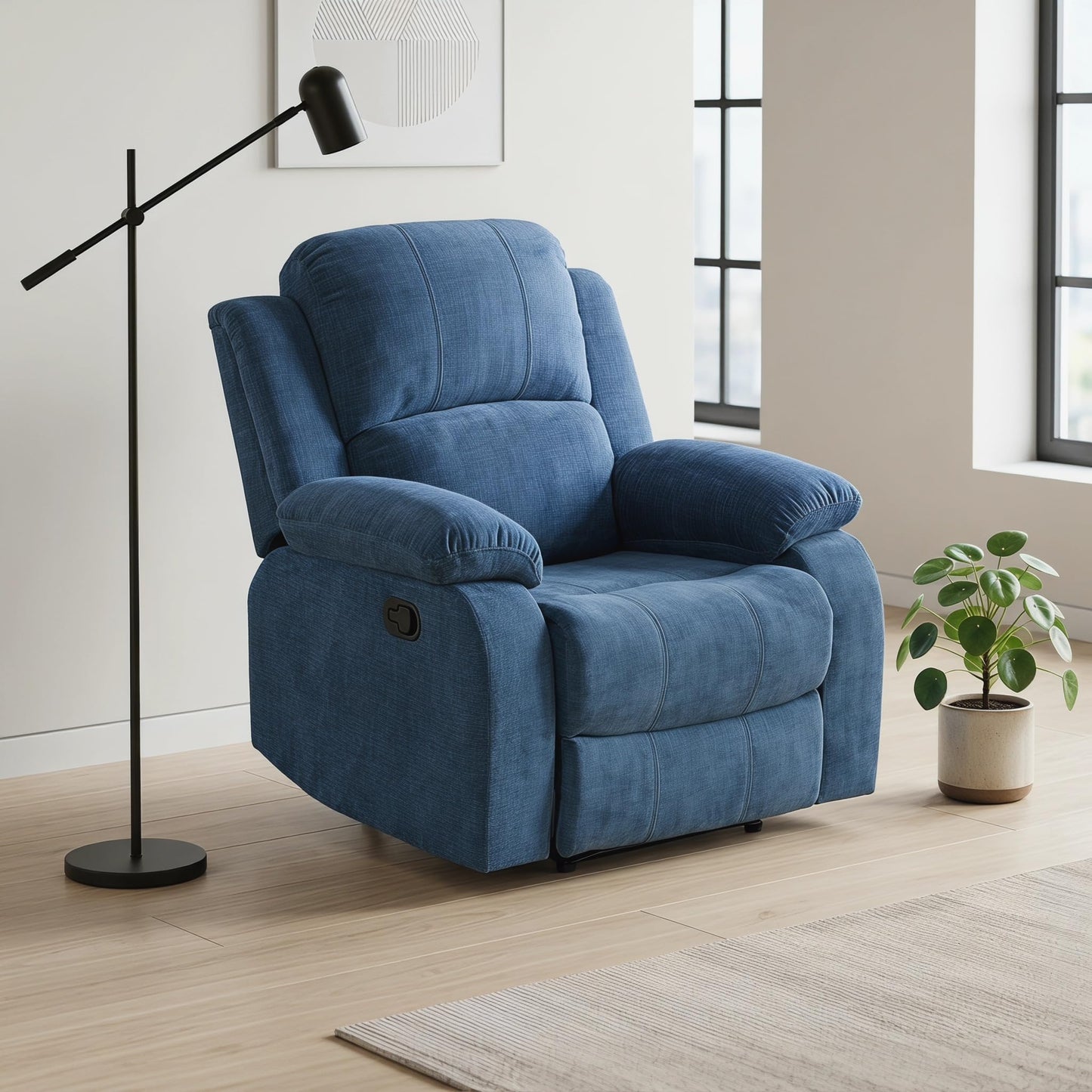 Trygoal Manual Recliner Chair, Nursery Rocking Chair, Fluffy Recliner Chair for Adults, Lazy Boy, Gaming Recliner wih Overstuffed Arms, Suitable for Home Theater, Living Room, Bedroom, Light Blue