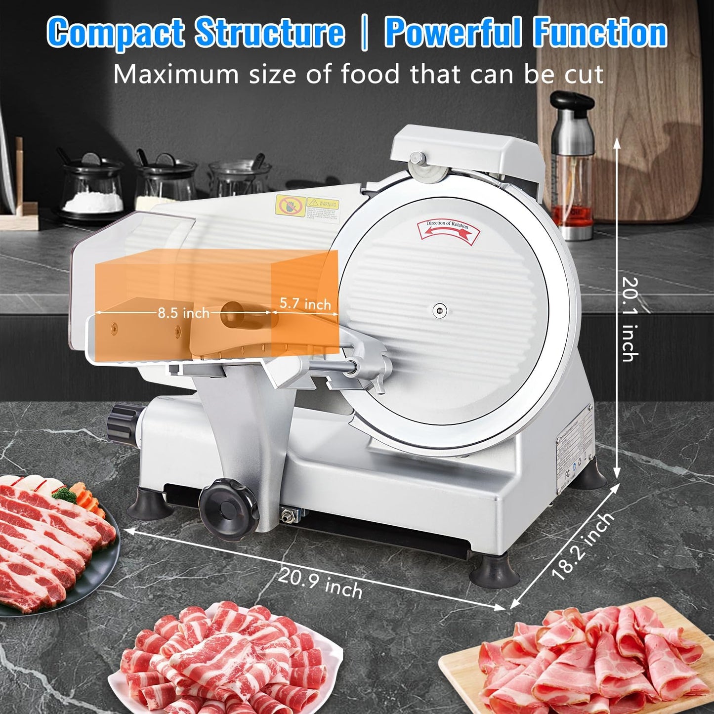 Powerful 550W Dual Motor Meat Slicer Machine for Home & Commercial Use, 10" Alloy Steel Blade, Adjustable 0-14mm Deli Slicer, Automatic Sharpener, Safe Kitchen Slicer