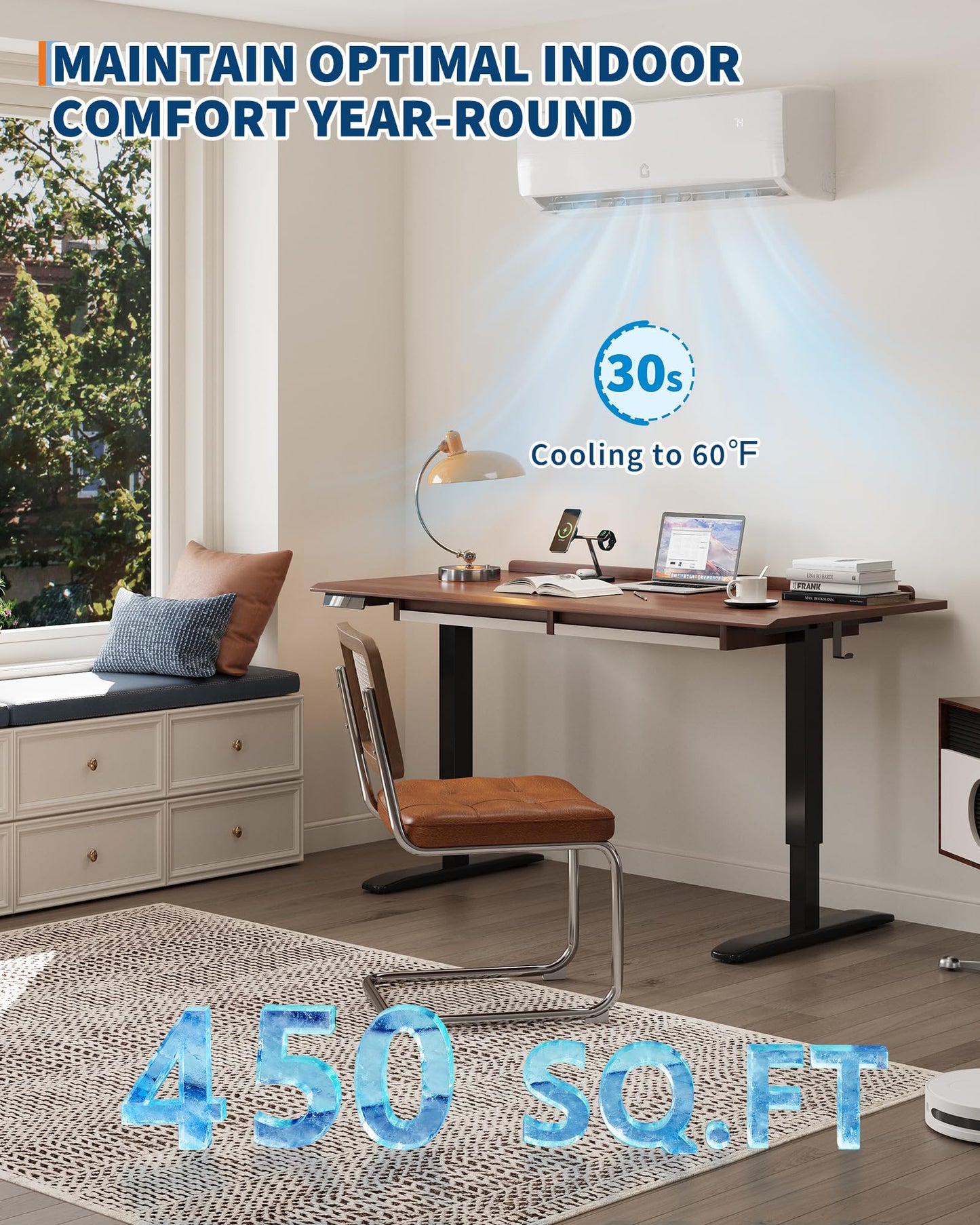 GarveeTech 9000 BTU Mini Split Air Conditioner - 19 SEER2 Ductless Inverter AC with 208-230V, Cools Up to 450 Sq. Ft, Built-in Heat Pump System, White