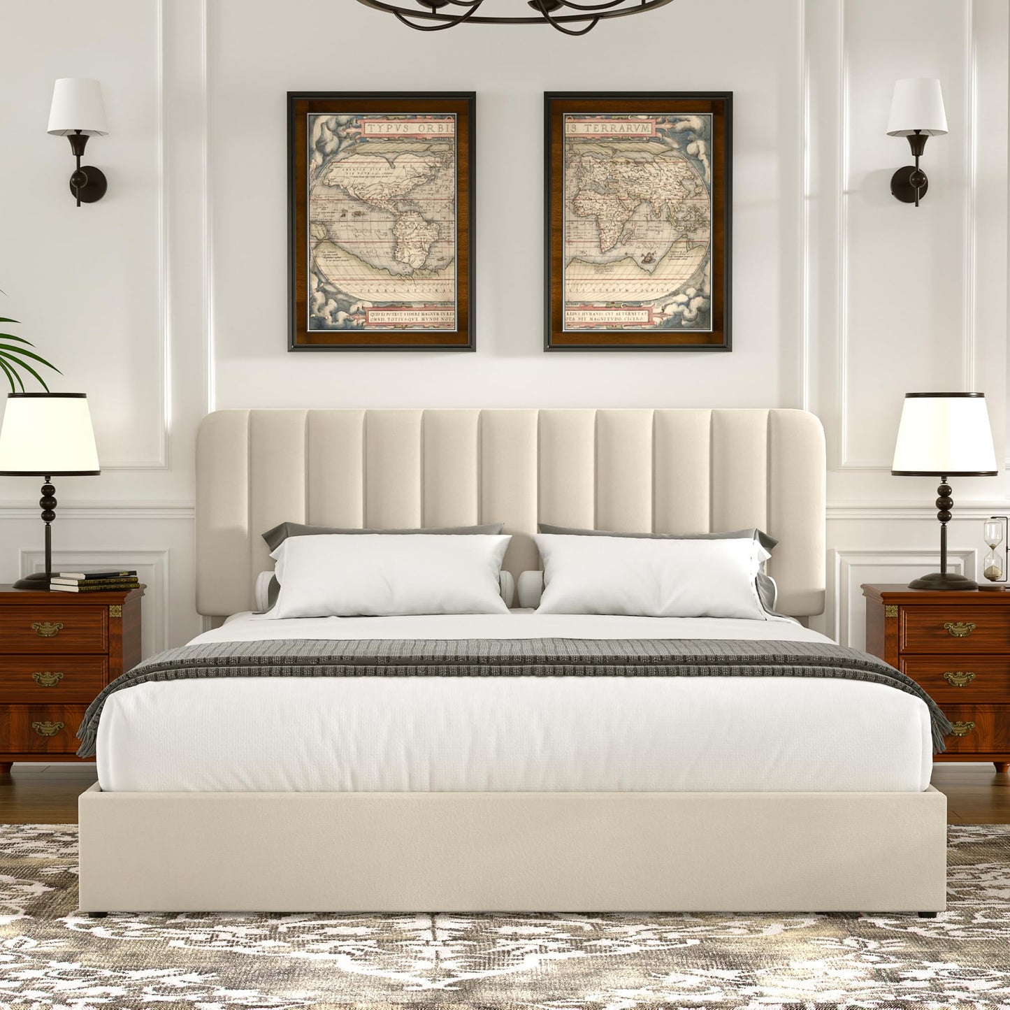 VECELO Full Size Upholstered Bed Frame with 4 Drawers and Headboard, Velvet Platform Storage Bedframe, Wooden Slats Support, No Box Spring Needed,Beige