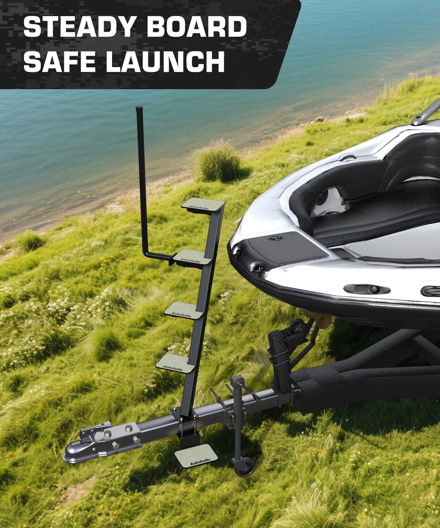 Autoholic Boat Trailer Step 5 Step with Handle Non-Slip Step Fit for Trailer Tongue Safer Easier for People of All Ages Board Boat Trailer Stability Reduce Slip Glow in Dark Climbing Assist