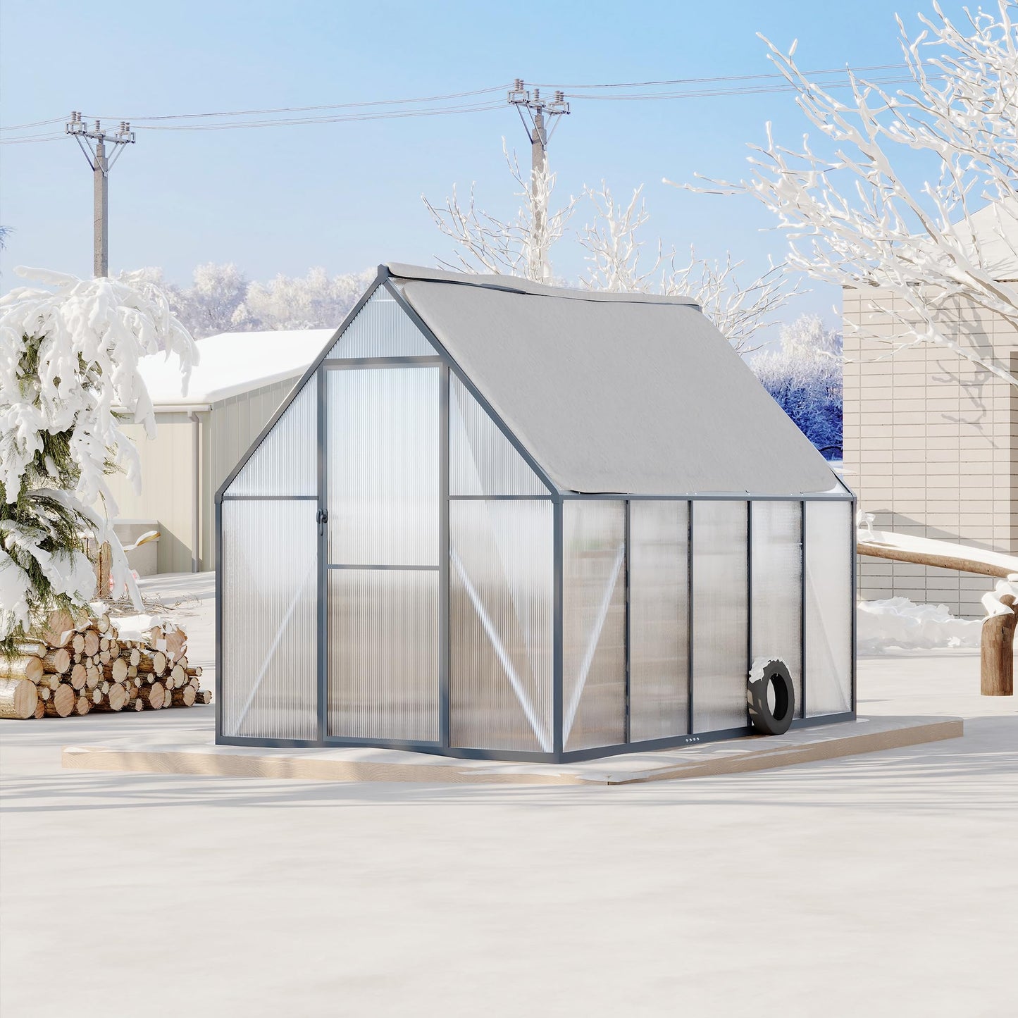 Polycarbonate Greenhouse for Outdoors, Large Walk-InGreenhouse with Quick Setup Structure and Roof Vent, Greenhouse with Ventilation