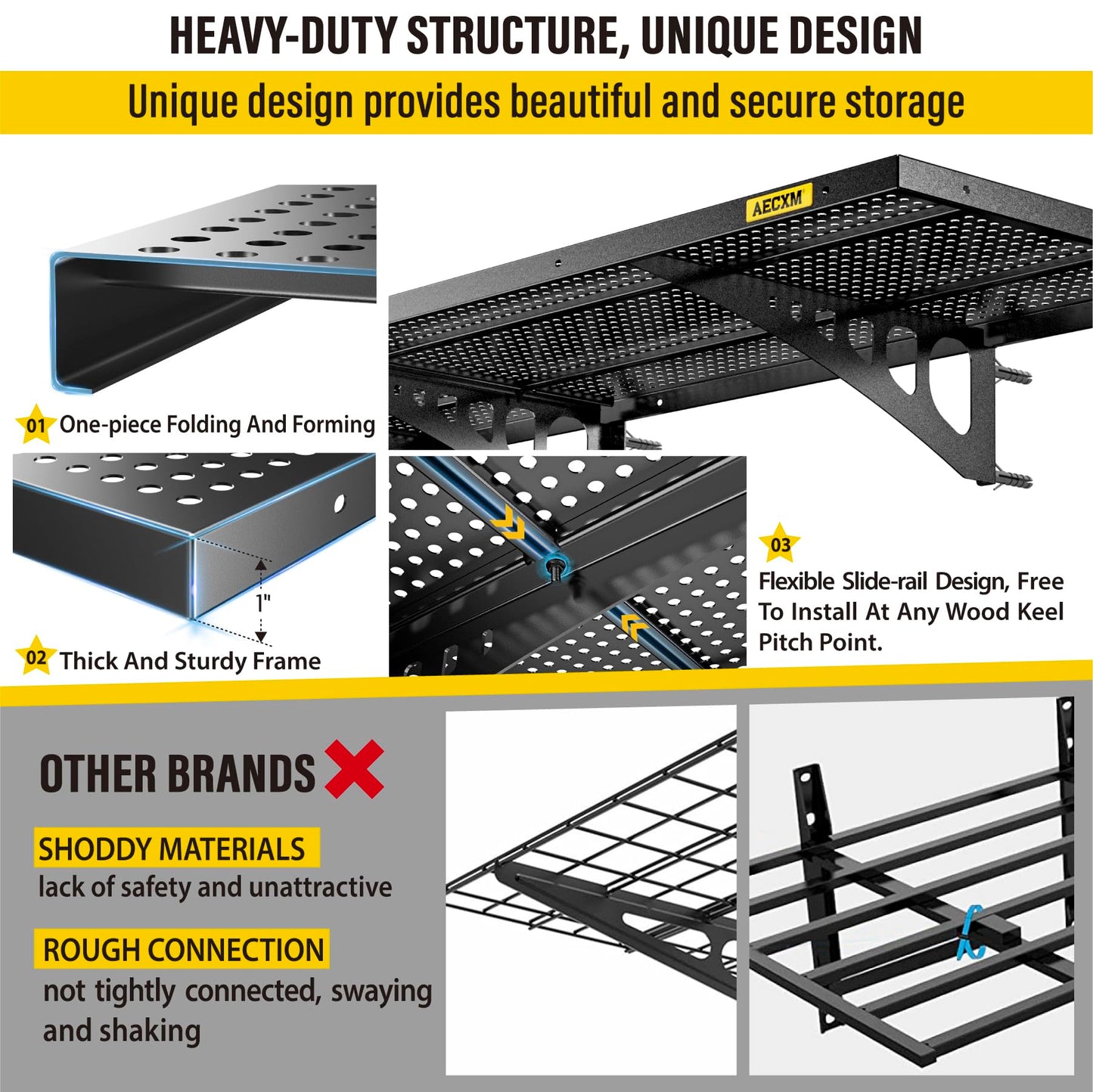 Aecxm 4-Pack 1.64x4ft Adjustable Garage Wall Shelving 1120lbs Load Capacity Heavy Duty Wall Mounted Storage Shelf Metal Floating Shelves for Garage(Black)