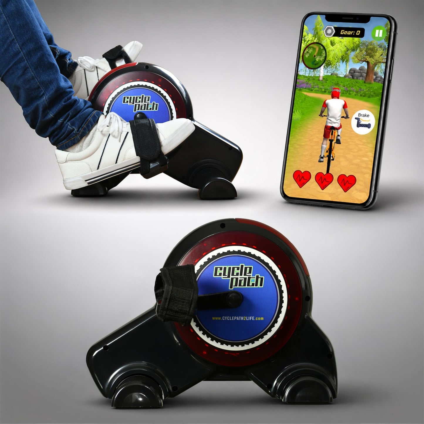 CyclePath Interactive Gaming Exercise Bike – Motion Powered Pedal Fitness Device with 6 Free Games, Bluetooth App Connectivity, Adjustable Resistance, Family Cardio Trainer for Kids & Adults