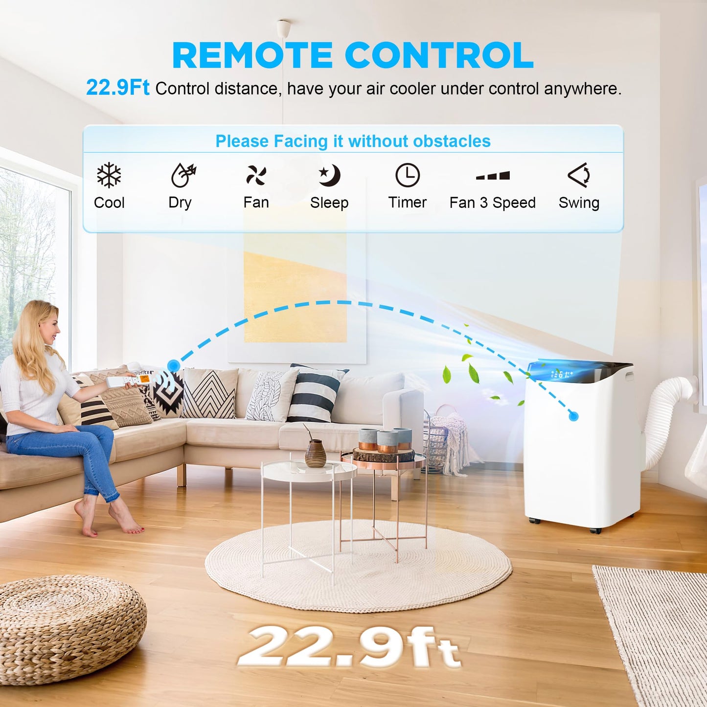 Humhold 12000 BTU Portable Air Conditioners with Remote Control, 3-in-1 Free Standing Cooling AC Unit with Fan & Dehumidifier, Cools Room up to 500 sq.ft, Smart/Sleep Mode,3 Speed,24H Timer,Window Kit
