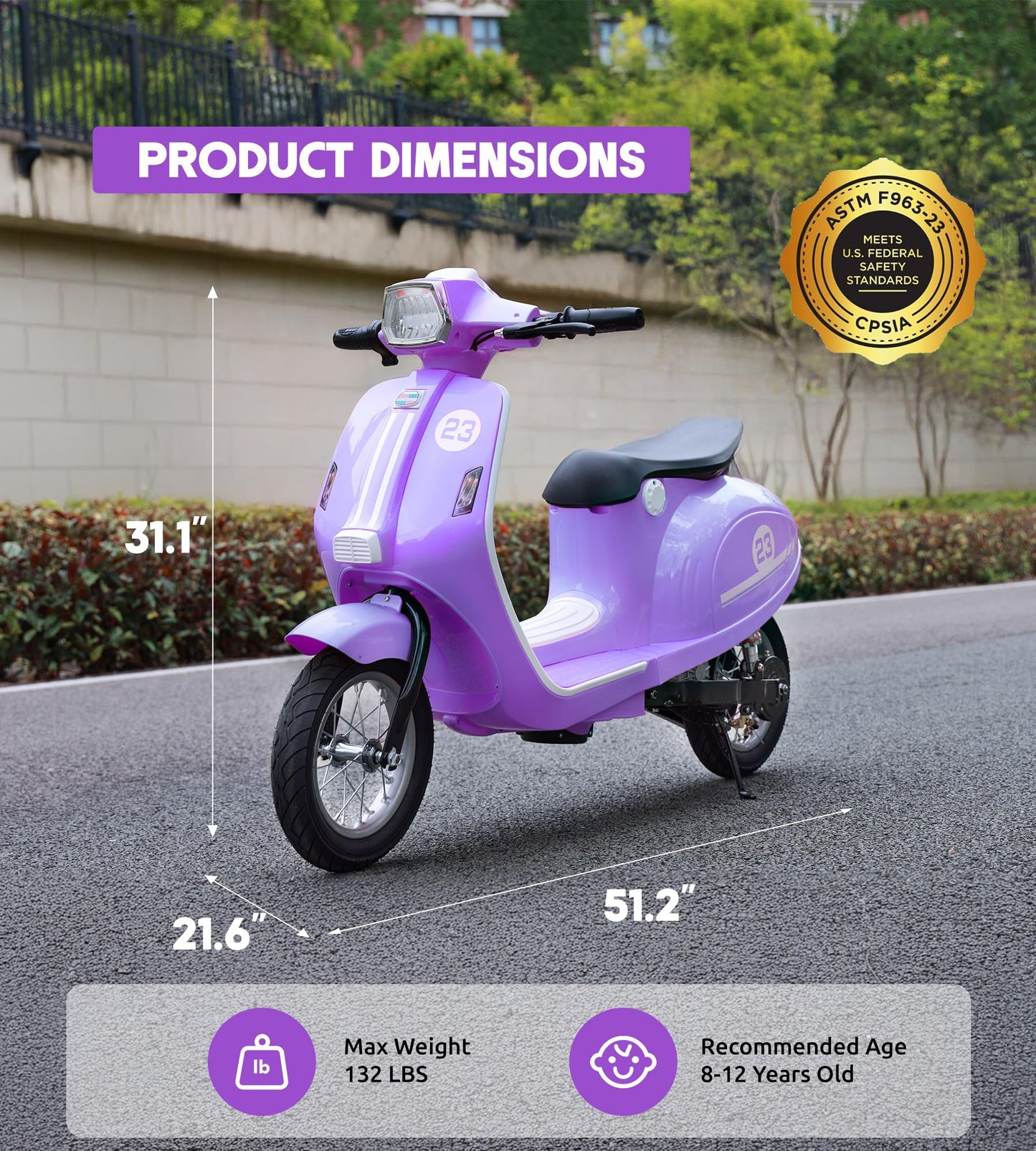 24V Kids Motorcycle, Electric Motorcycle Bike for Kids with 350W Motor, 3 Speed, 14.3MPH, Electric Scooter Moped w/Music, Story, LED Lights, 143lbs Max Load, Ride On Toy for Ages 8+, Purple