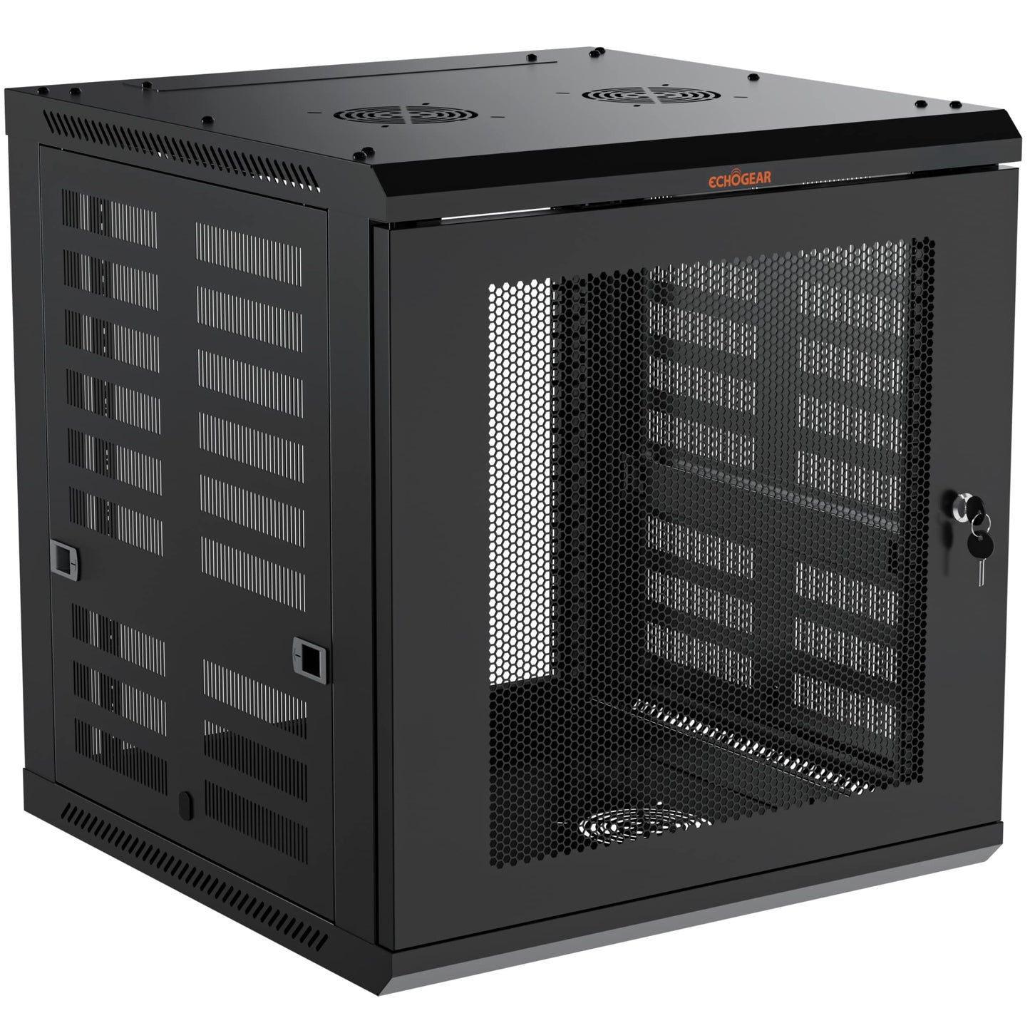 ECHOGEAR 12U Network Rack - Enclosed Wall Mount Rack Kit Includes 2X 1U Shelves, Pre-Mounted Fan, Lockable Door & Hardware - 600mm Depth Fits All Your AV Gear