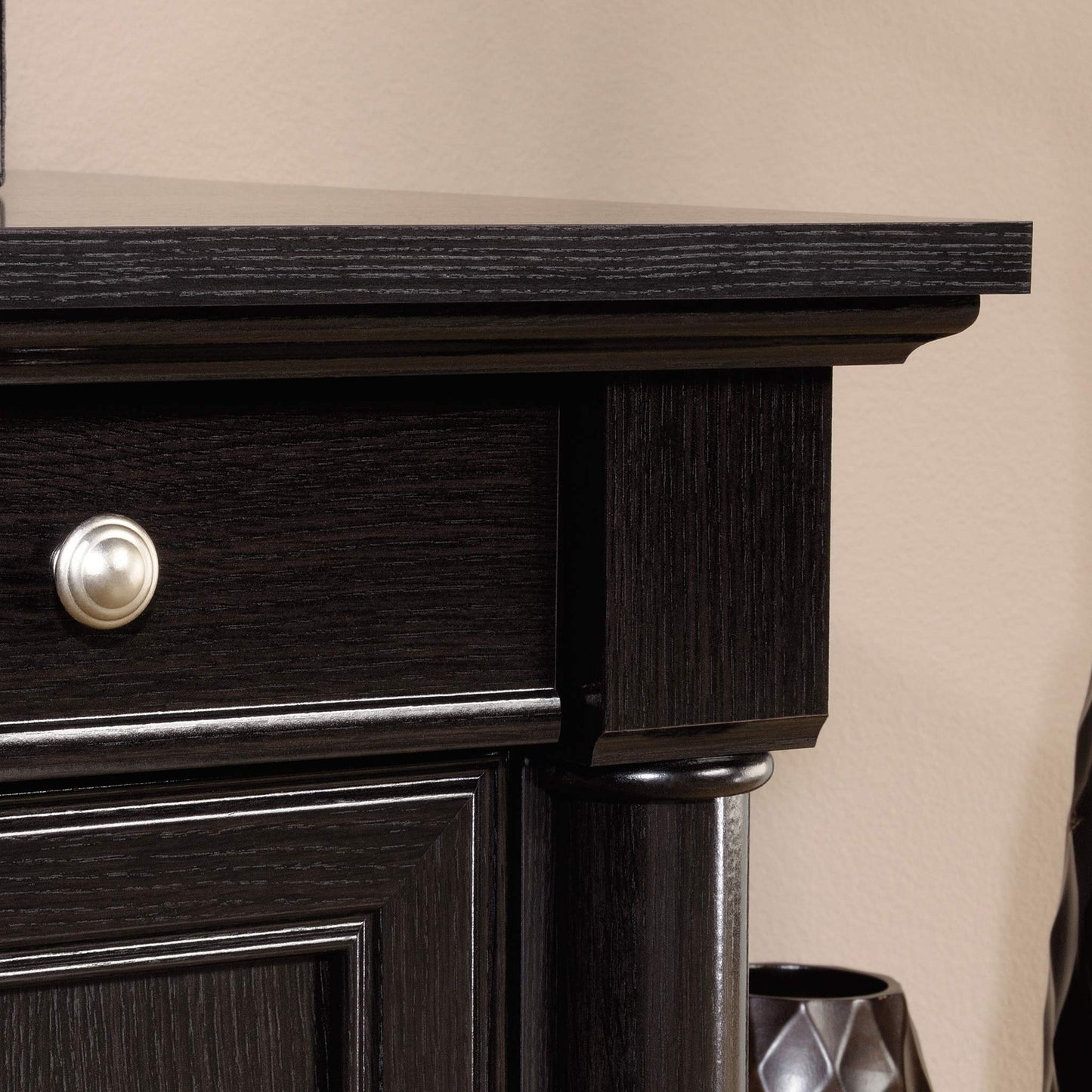Sauder Palladia L Shaped Desk with Drawers, Office Desk with File Cabinet Storage, Cable Management, Keyboard Tray, in Wind Oak Finish