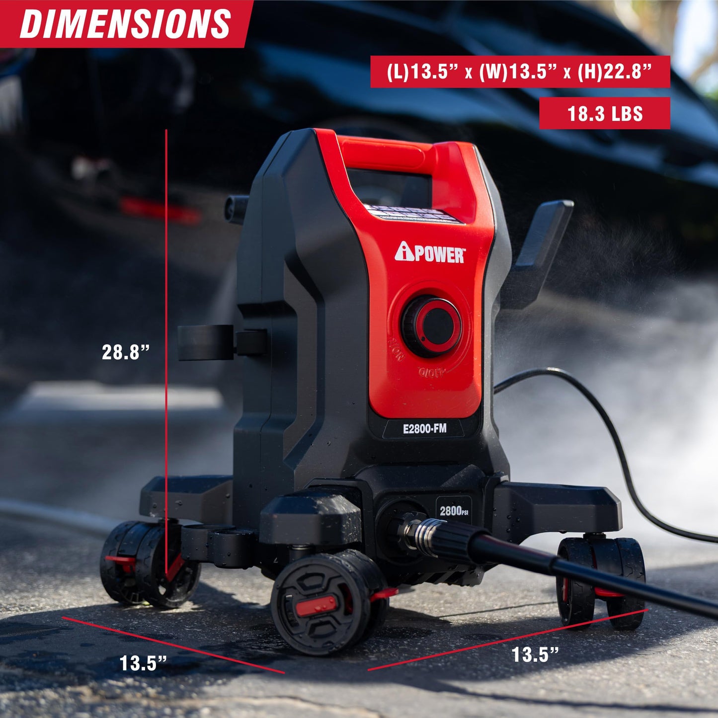 A-iPower Follow Me Electric Pressure Washer 2800 Max PSI 1.7 GPM Anti-Tipping Design with 5 Nozzles, Soap Dispense for Fences, Driveways, Patios, Cars, Home Cleaning, E2800-FM, Red