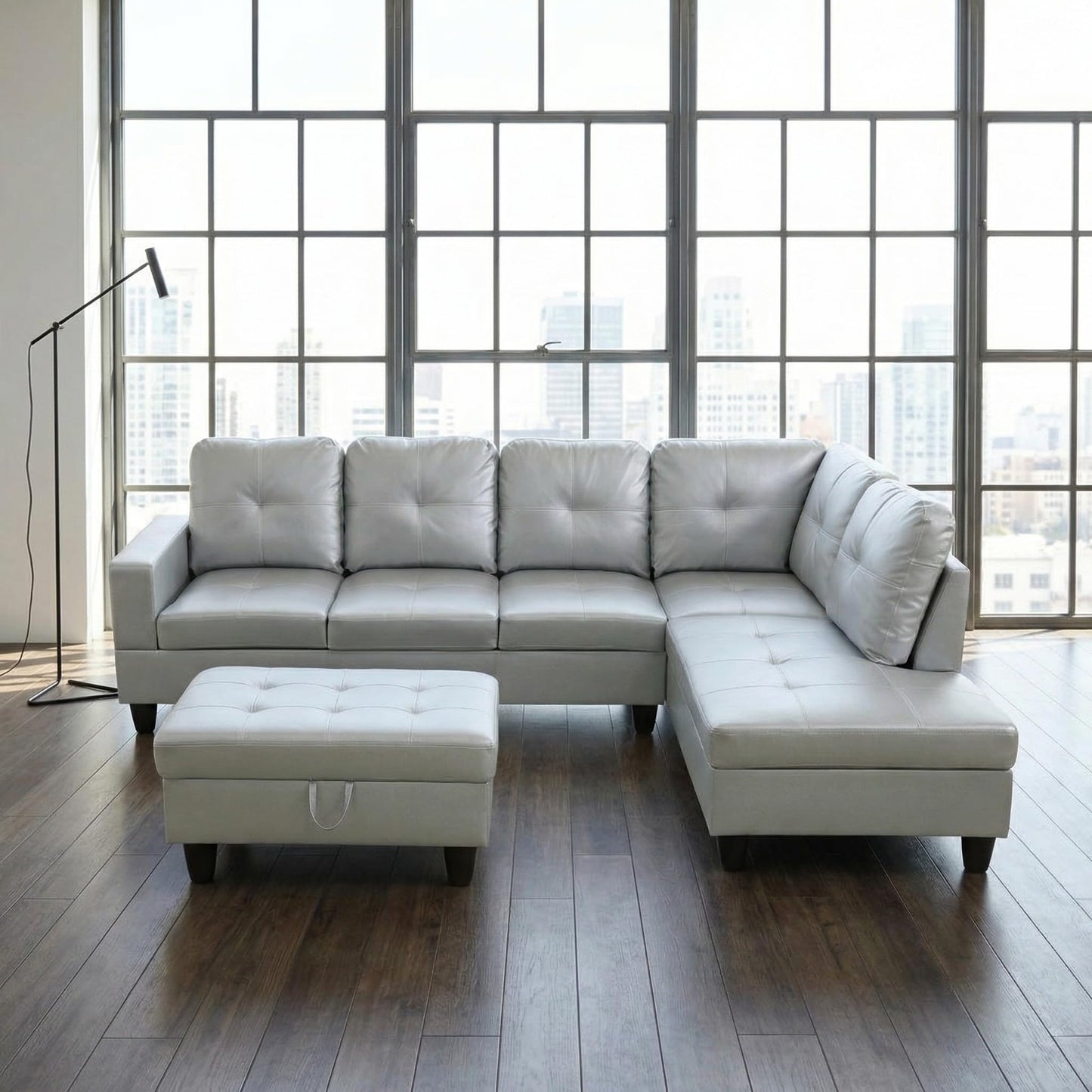 NicBex Sectional Couch 3 Pieces Sofa Set, L-Shaped Modular Couches for Living Room, Furniture Sets with Lounge Chaise & Storage Ottoman, Multi-Scene Use for Apartment & Office, Silver