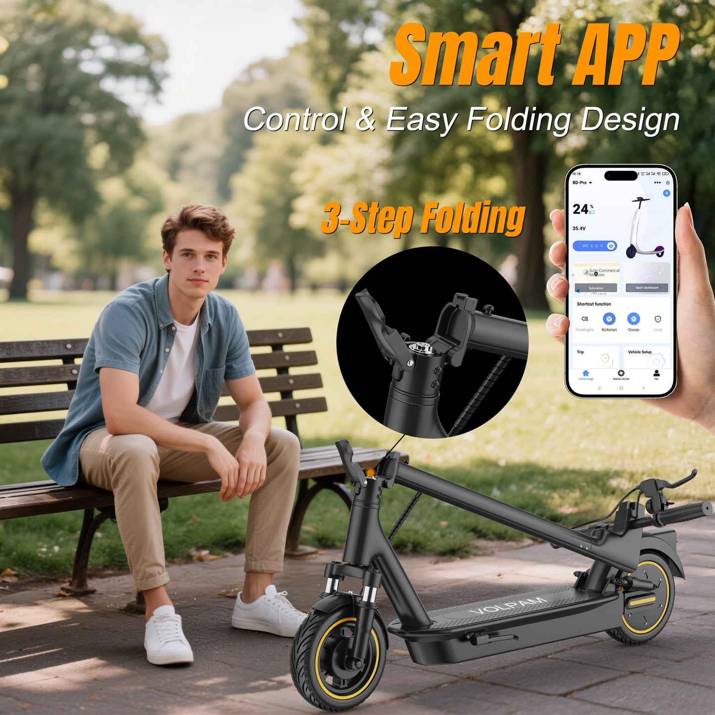 VOLPAM 10''/11''Electric Scooter with Dual Suspensions, 19/22MPH, 500W/800WMotor, 60/40/31/23Miles Long Range, Dual Braking, Max Load 264 lbs
