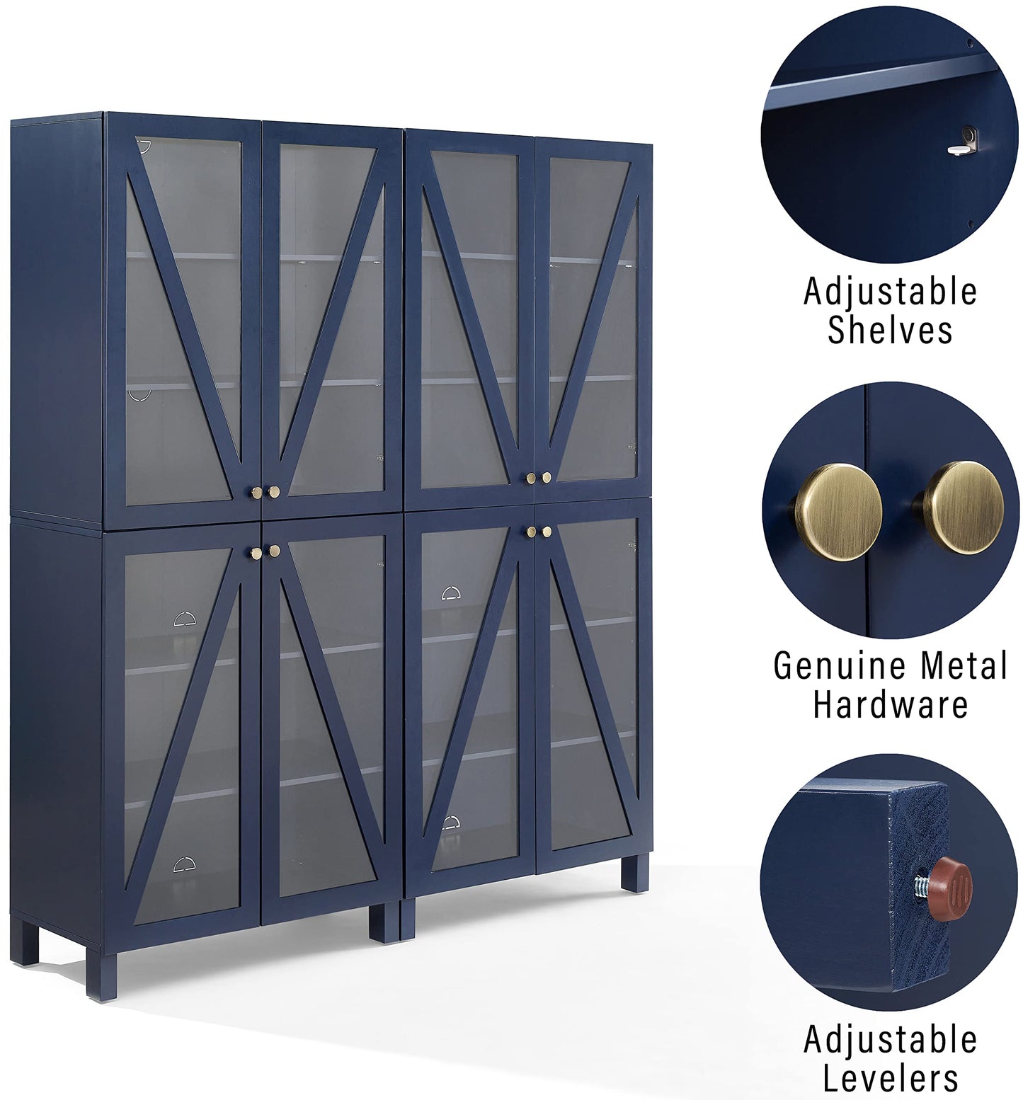 Crosley Furniture Cassai 2-Piece Pantry Storage Cabinet Set with Shelves, Kitchen, Dining, or Laundry Room, Navy