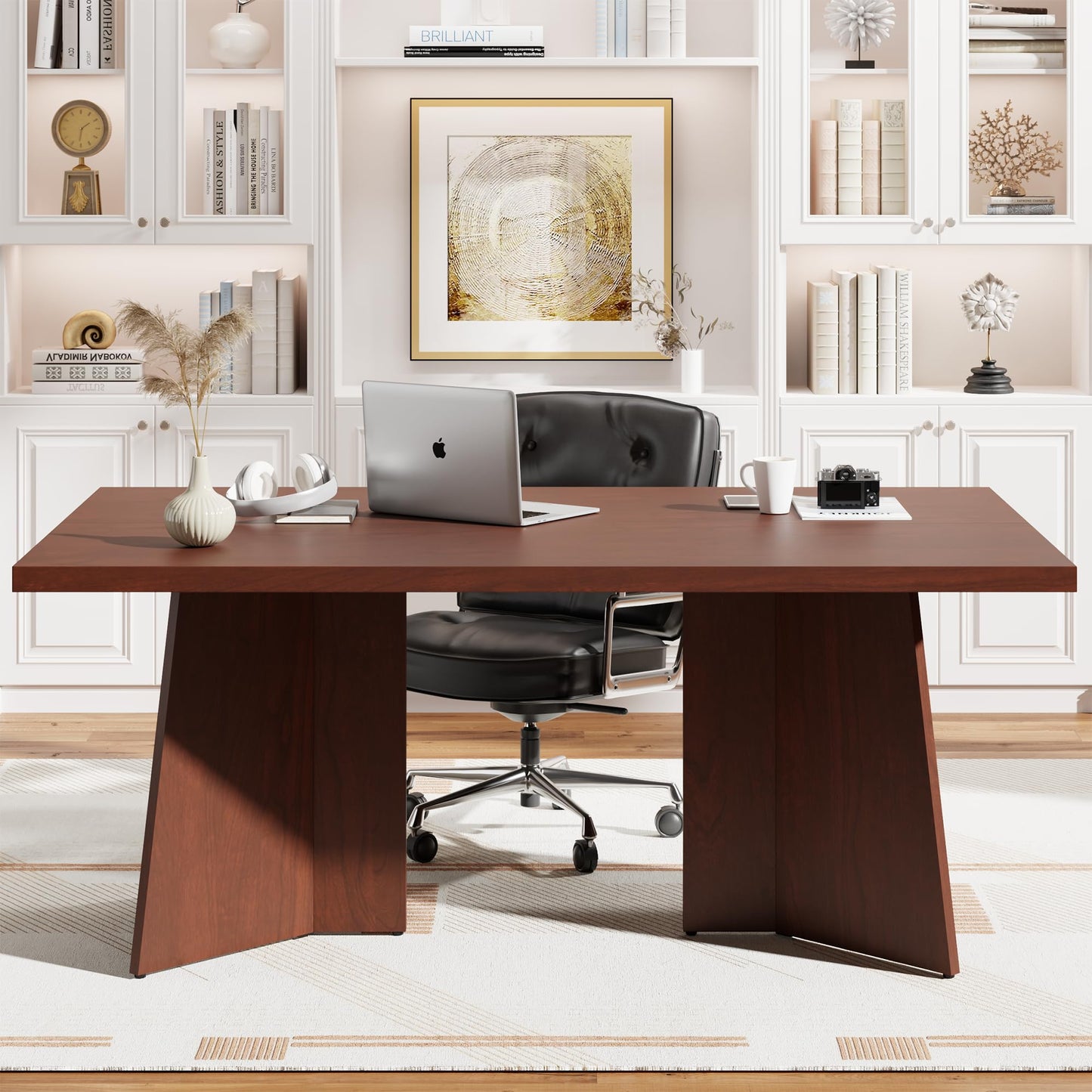 GarveeHome Dining Table for 6-8 People - 63" Modern Long Kitchen Table with Large Tabletop & Heavy Duty Pedestal Legs, Dinner Table for Kitchen, Conference Room, Home, Walnut