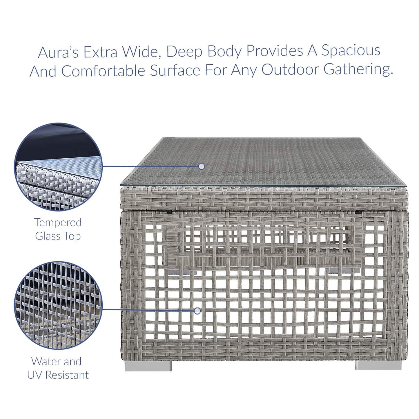 Modway Aura Outdoor Patio Wicker Rattan Sofa, Armchair and Coffee Table in Gray Gray