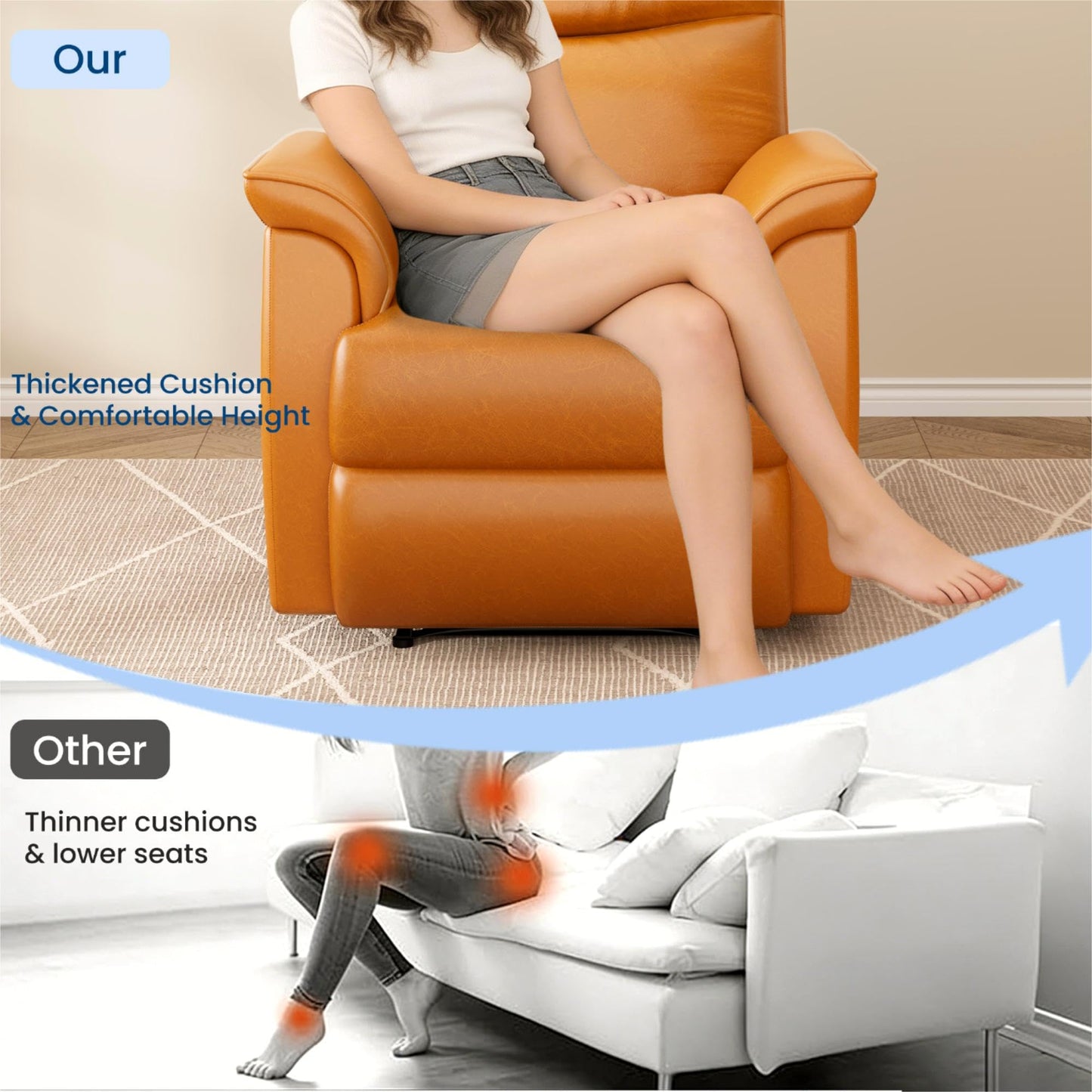 Garvee Power Recliner Chair, PU Leather Electric Reclining Armchair with Free Position, Oversized Armrest Lazy Chair Sofa for Adult, 350 Lb Capacity, Single Sofa for Living Room Bedroom, Brown