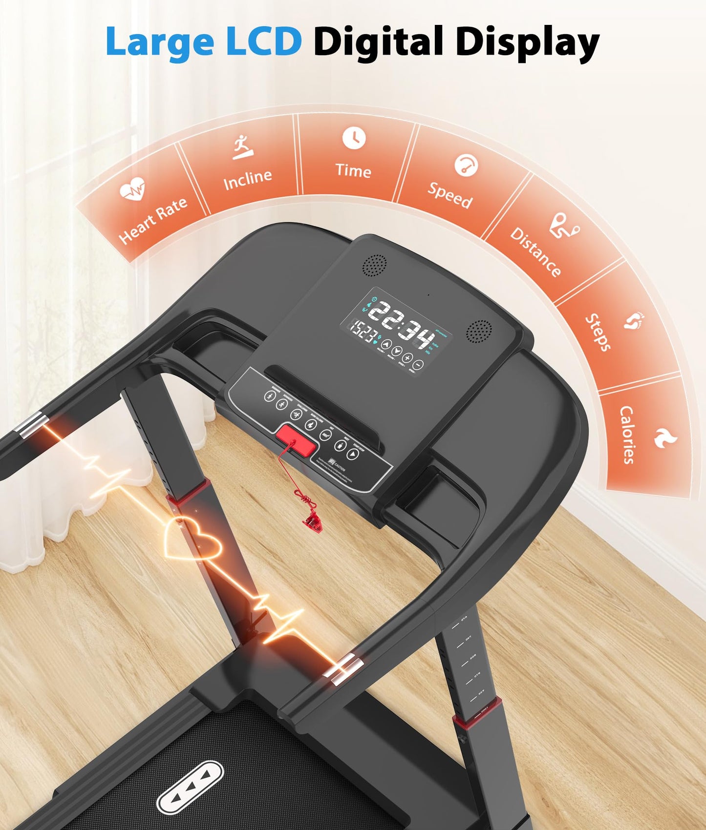 CIIHI Treadmill with Auto Incline - Adjustable Height Handrail 15% Auto Incline Treadmill with 400 lbs Capacity - Foldable Running Machine for Home with APP, Voice Control and Speaker - 8.7 MPH