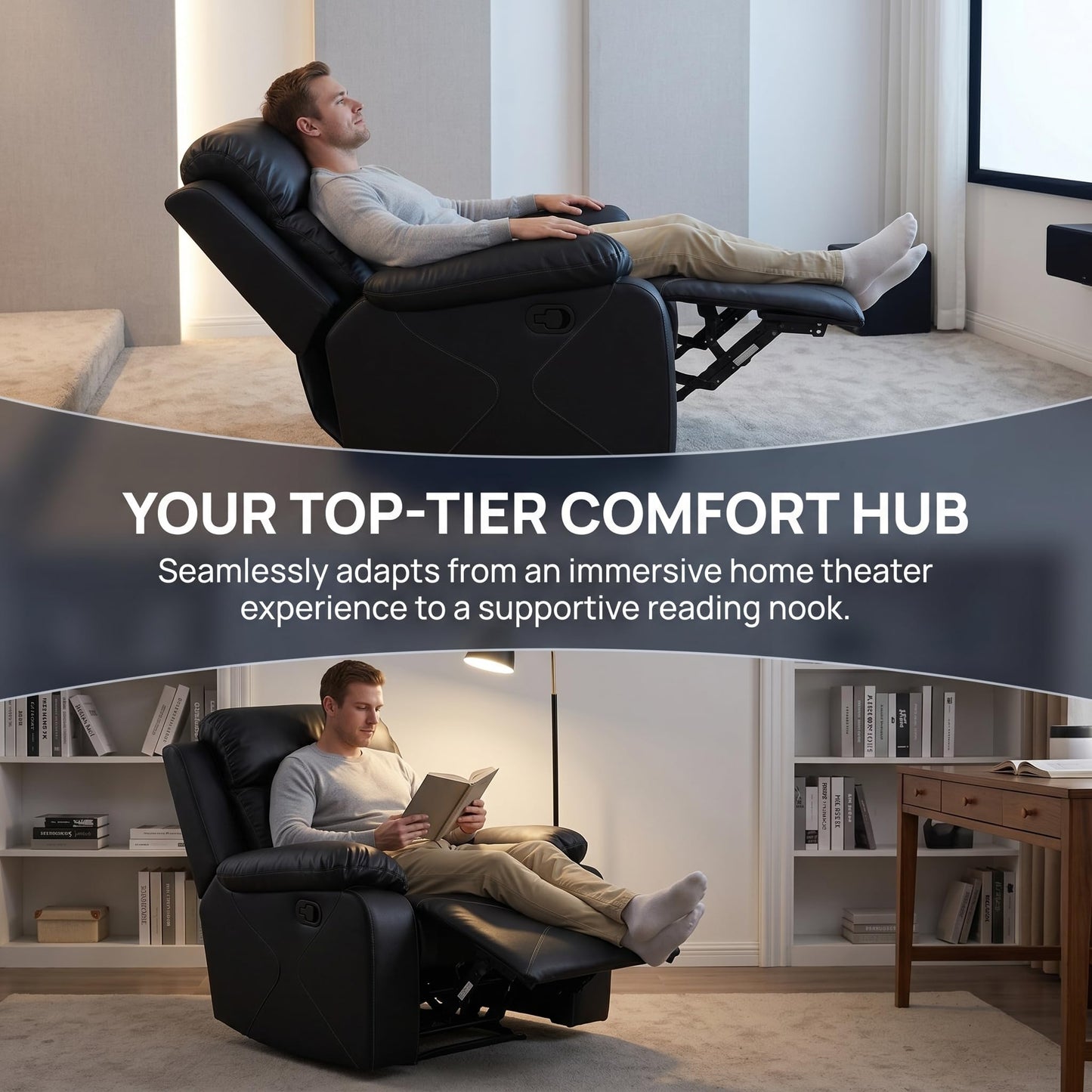 Trygoal Manual Recliner Chair, Nursery Chair, Lazy Boy Recliner Chair for Adults, Gaming Recliner with Overstuffed Arms, Suitable for Home Theater, Living Room, Bedroom, Black