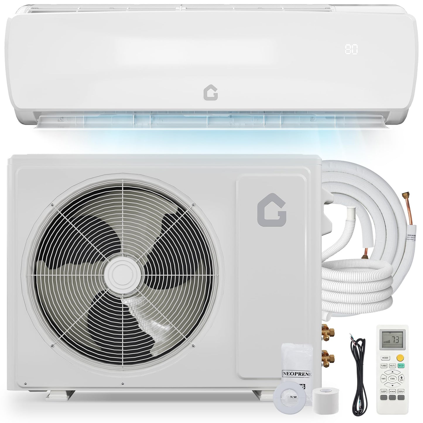 18000BTU Mini Split Air Conditioner & Heater, 19 SEER2 208-230V Inverter Heating and Cooling Up to 1250 Sq. Ft, Ductless Split AC Unit System with Heat Pump & 9.8Ft Installation Kit