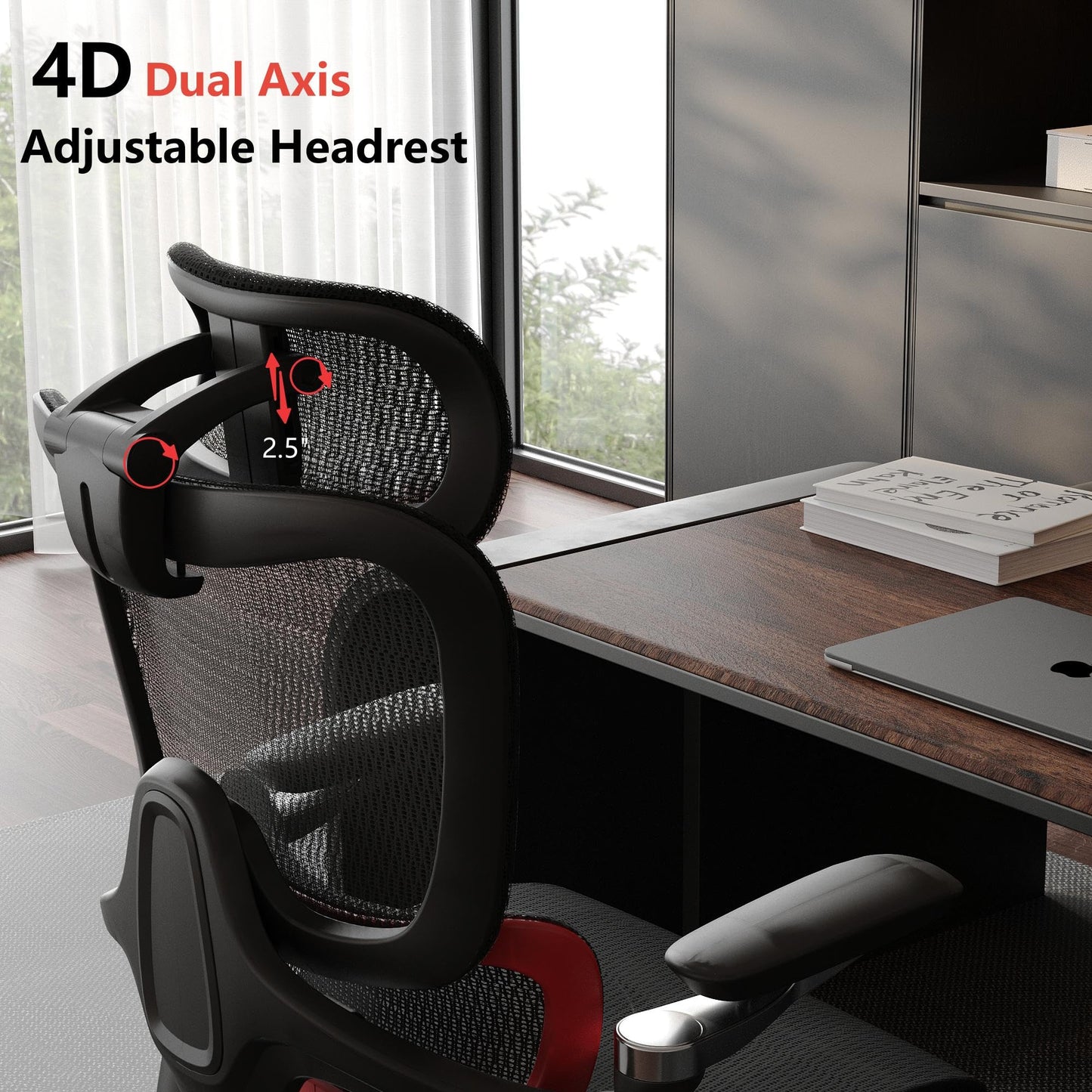 chirvana Ergonomic Office Chair, Big and Tall Mesh Computer Gaming Chair with Adaptive Lumbar Support, Work Chair with Headrest, 5D Armrest,90-130°Tilt, BIFMA Certified, Model Zen (Red)