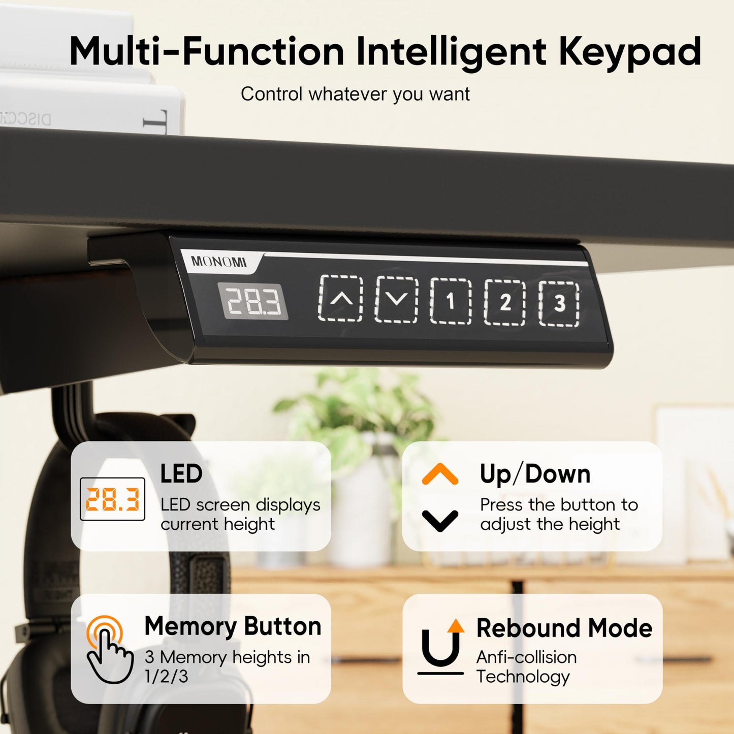 Monomi 79" Electric Standing Desk for Home Office - Large Adjustable Height Desk with 178 lbs Weight Capacity, 3 Memory Presets, Quiet Motor, Anti-Collision (Black)