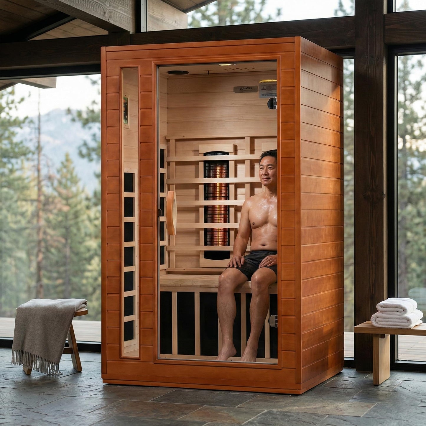 DYNAMIC SAUNAS Cordoba 2-Person Full Spectrum Infrared Sauna with Red Light Therapy & Bluetooth Speakers | Personal Indoor Dry Heat Sauna Room for Spa, Home & Gym – Made from Canadian Hemlock