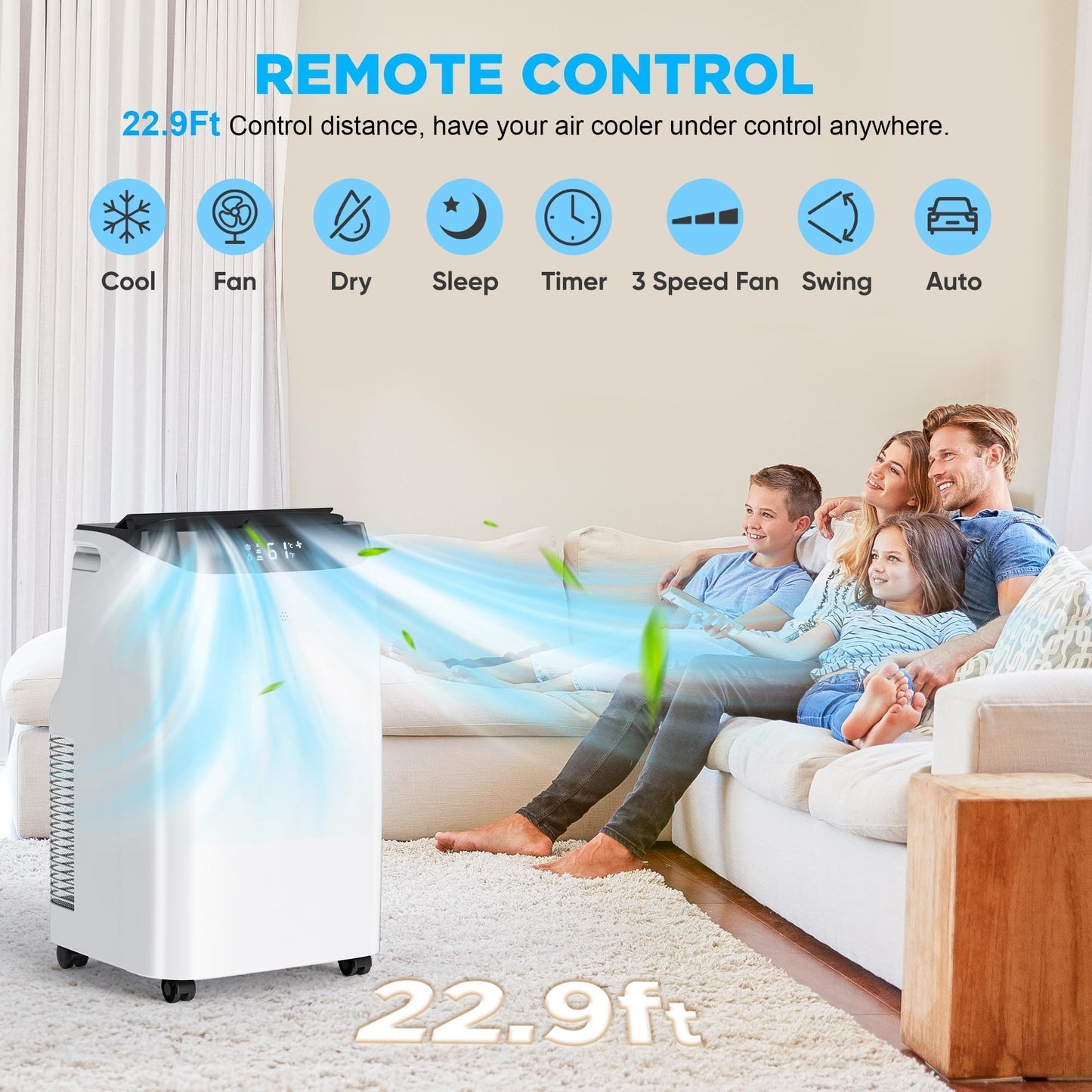 12000 BTU Portable Air Conditioners, Cools Up to 500 Sq.Ft, Free standing AC Unit, Cooling, Dehumidifier, Fan, Sleep Mode, Remote Control & Installation Kit, White