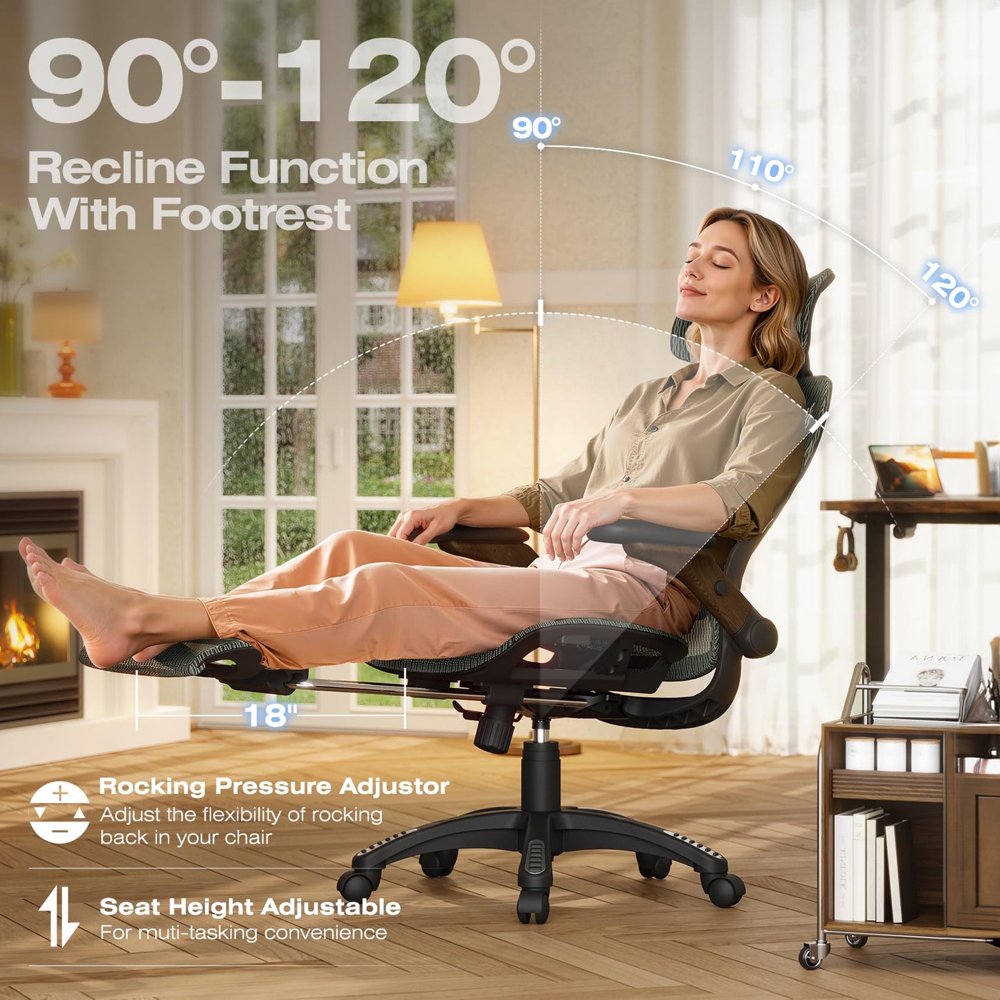 ELABEST X100 Ergonomic Mesh Office Chair with Footrest, Big and Tall Hone Desk Chair with 5D Flip-Up Arms, Adjustable 3D Lumbar Support,Gaming & Executive Computer Chairs
