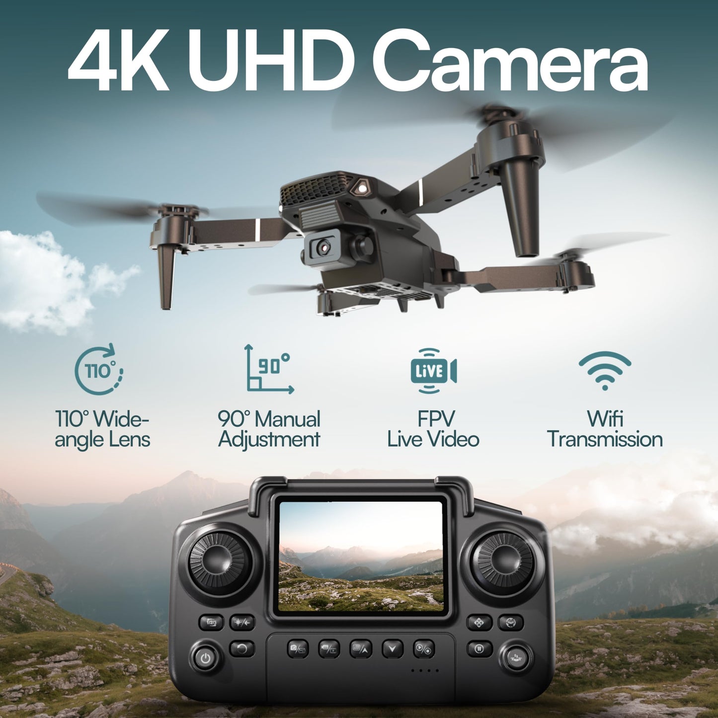 Falcon X 4K Drone with Built-In Screen Remote, Foldable FPV Quadcopter with Wide-Angle Camera, Carrying Case & 3 Batteries – Easy-to-Fly Drone for Beginners