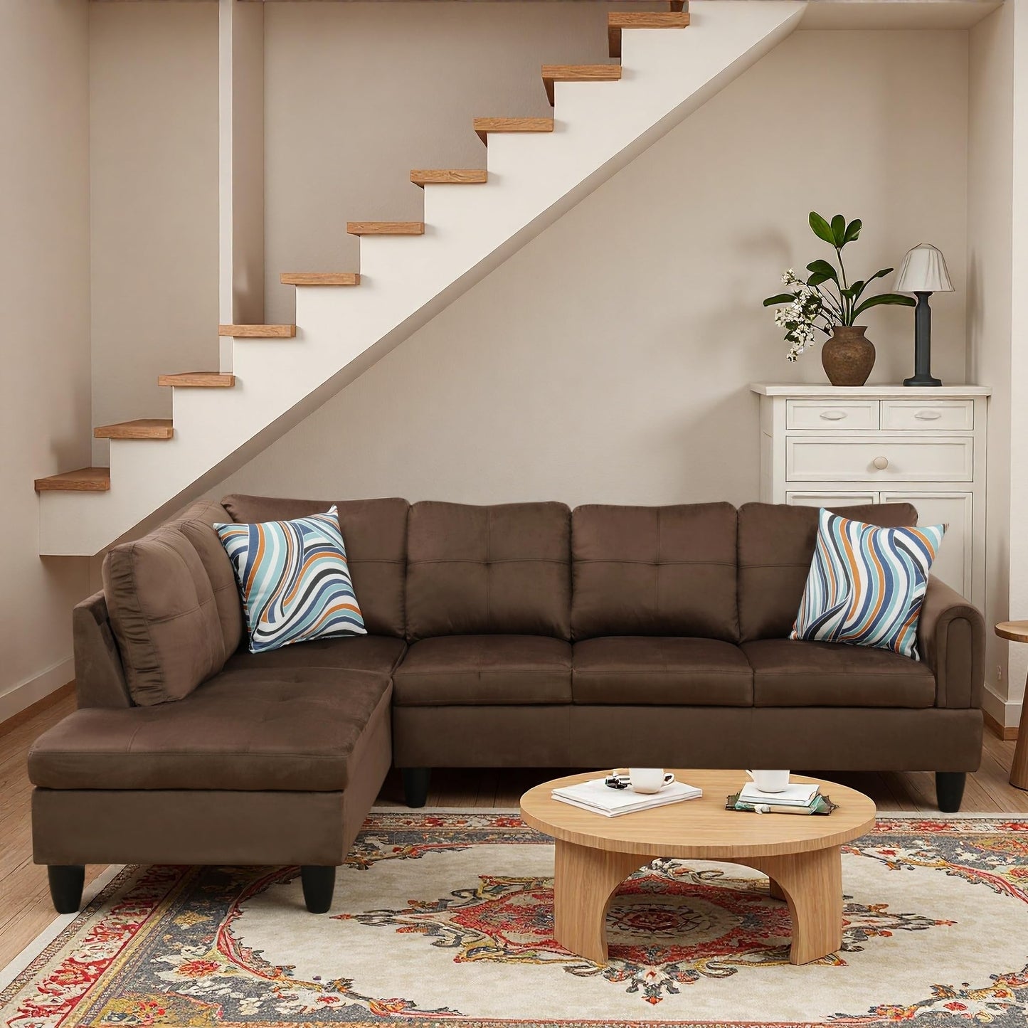 Trygoal L-Shaped Sectional Sofa, Modern 4-Seat Couch with Left Facing Chaise, Sectional Couch for Living Room, Apartment, Office, Chocolate