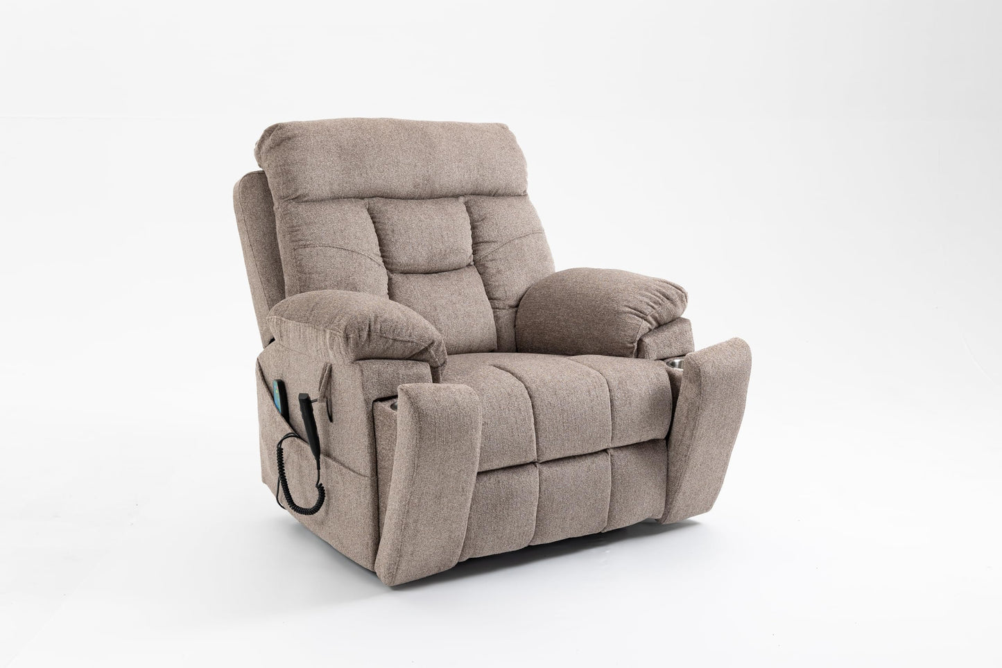 GDFStudio Oversized Power Lift Recliner Chair with Dual OKIN Motors Heat and Massage Lay Flat 180 Degree Electric Reclining Sofa Chair with Cup Holders and Dual Remote, Light Brown