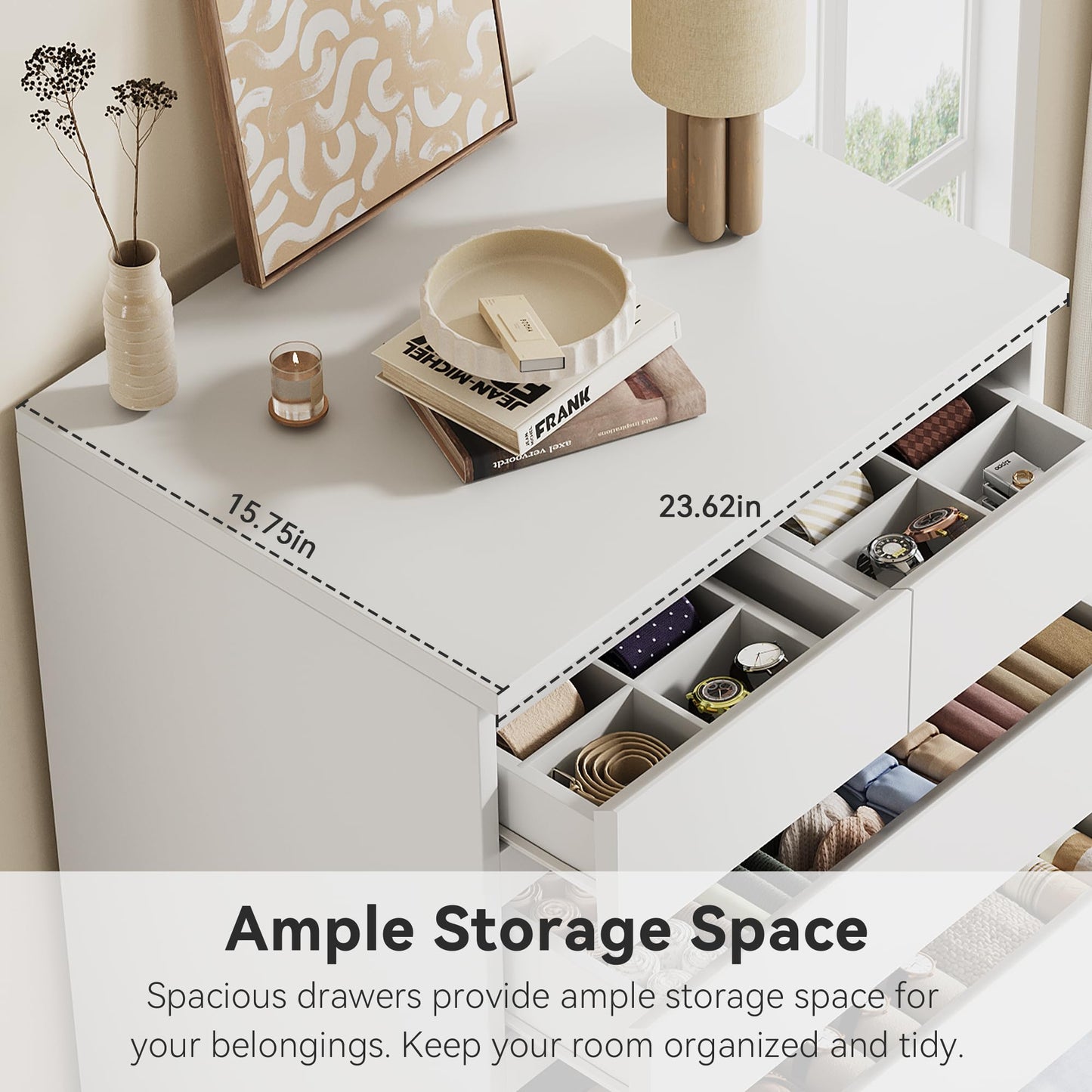 White Tall 7 Drawer Dresser for Bedroom, Modern Wood Closet Dressers & Chests of Drawers with Jewelry Storage, 23.6" L*15.8" W*47.5" H in Large Vertical Dresser for Bedroom, Living Room, Nursery