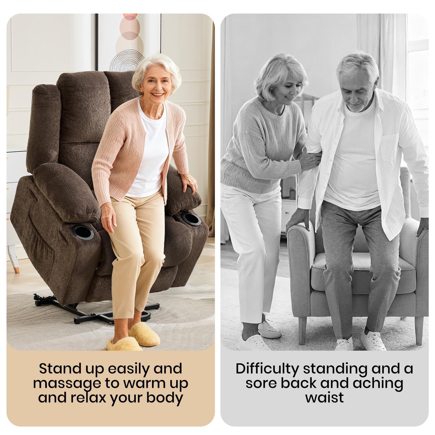 MilleLoom Oversized Power Lift Recliner Chair for Elderly with Vibration Massage and Lumbar Heating,150°Adjustable Lay Flat Lift Chair Electric Recliner Chairs,Stand Assist for Living Room,Brown