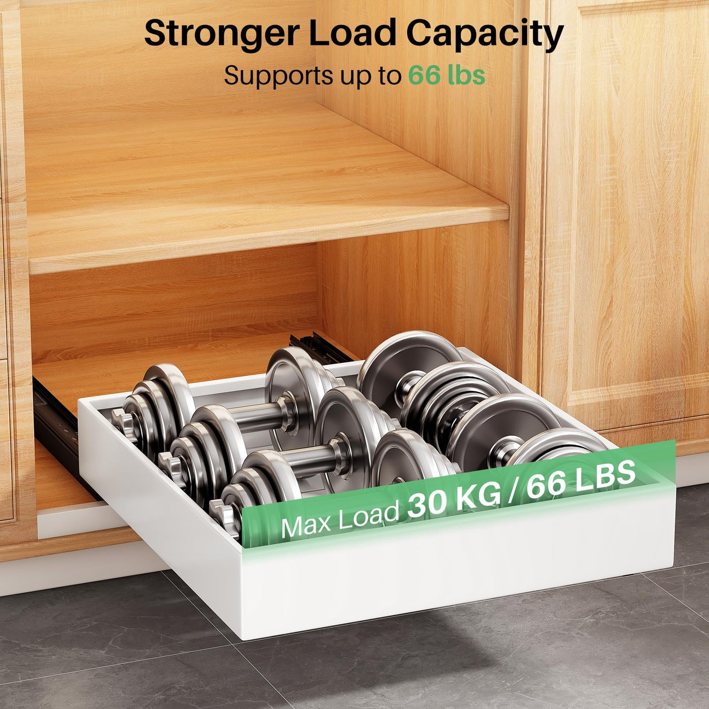 4 Pack Pull out Cabinet Organizer, 21"Deep, Heavy Duty Full-extension Slide out Drawers for Kitchen Cabinet, Roll out Shelf Storage with Nano Adhesive for Pots, Bathroom, Pantry, Home, White