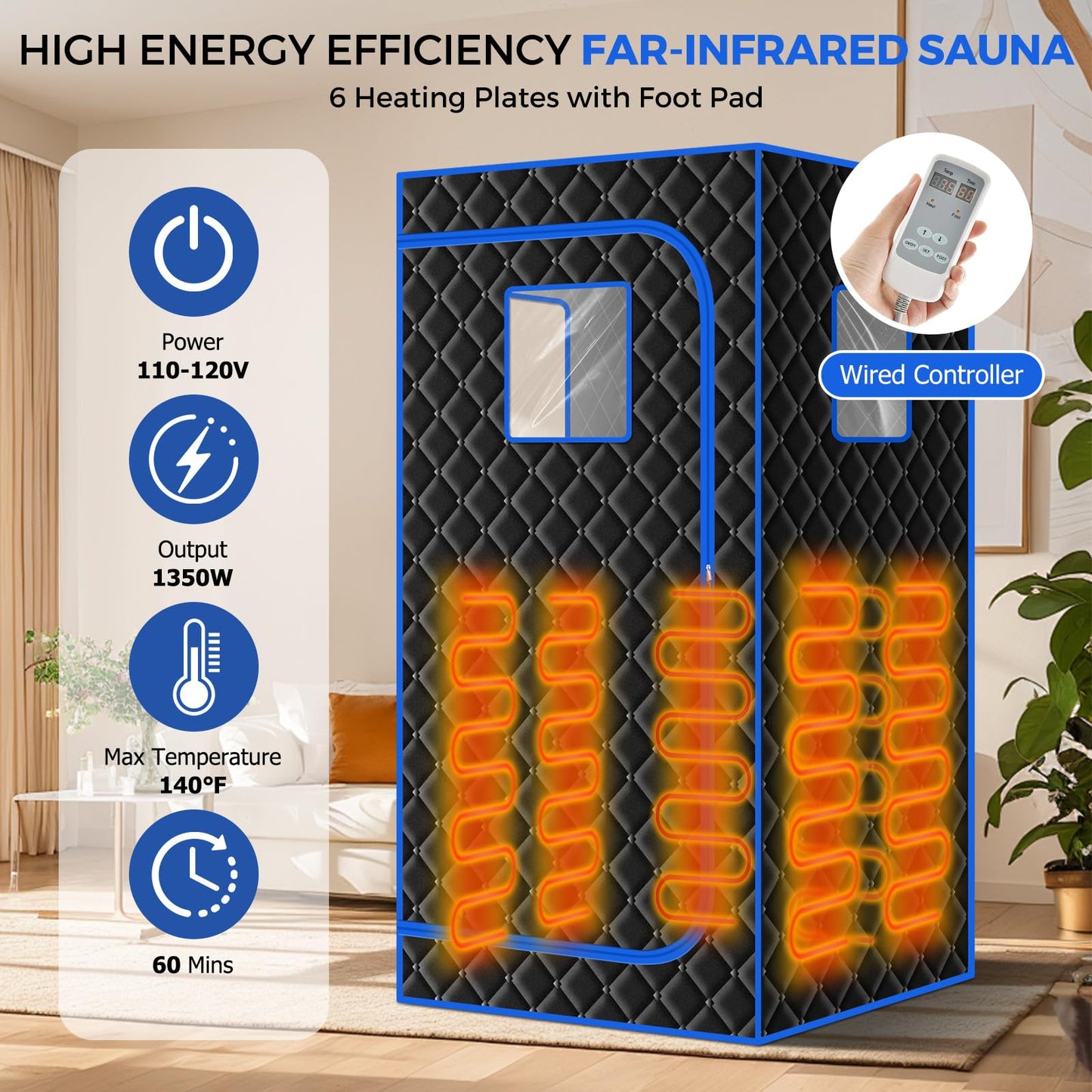 Portable Full Size Infrared Sauna for Home| One Person Spa Tent with Red Light| Personal Indoor Saunas with 660nm Red Light Therapy Lamp| Separate Heating Foot Pad and Reinforced Chair for Relaxation