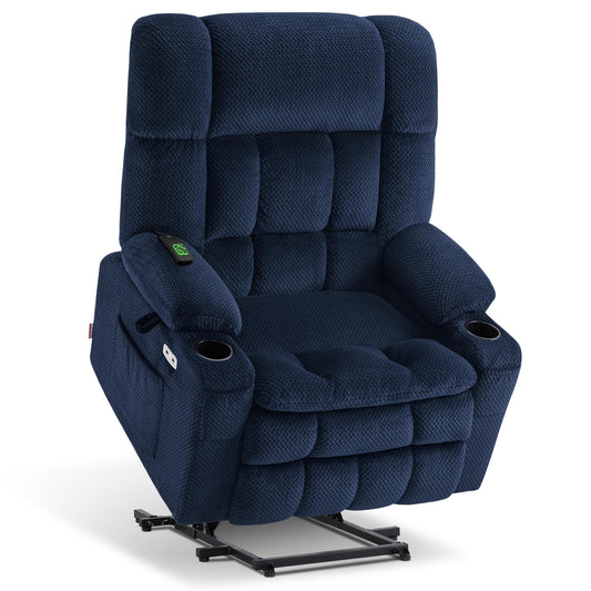 MCombo Oversized Power Lift Recliner Chair for Elderly, Dual Motor Lift Chair with Heat and Massage, Lay Flat Lift Chair for Big and Tall, Cup Holders, Fabric R7891 (Oversize, Navy Blue)