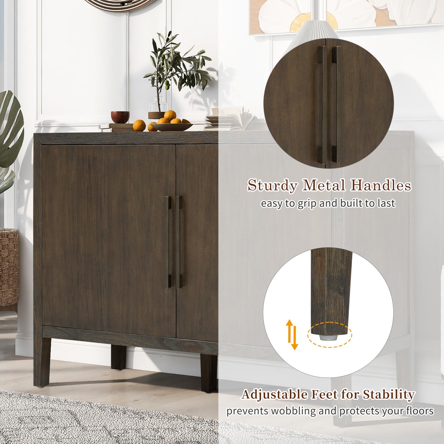 Merax Wood Farmhouse Buffet Sideboard with Metal Handles and 2 Doors, Coffee Bar Storge Cabinet Console Table for Living Room Bedroom Kitchen Hallway New Black