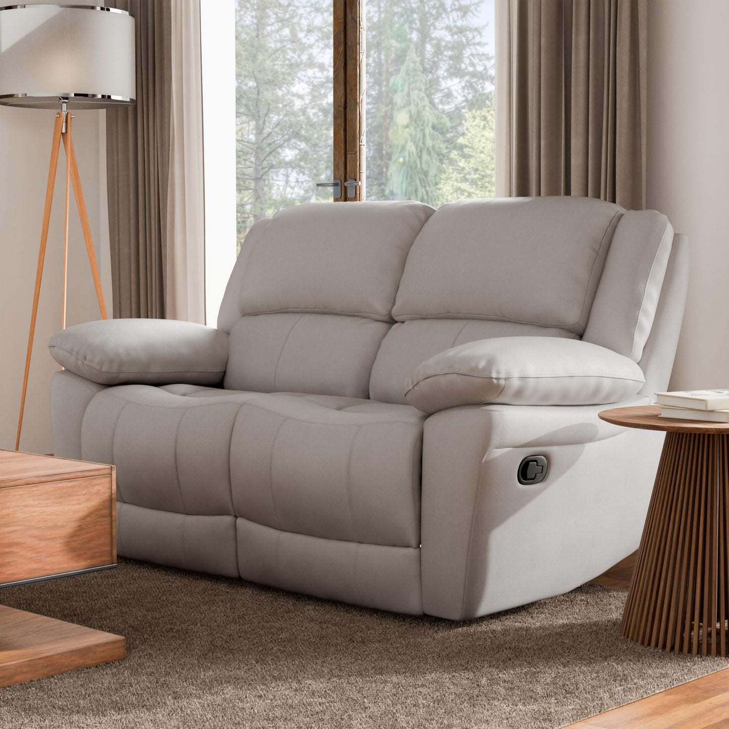 Furniture of America Sorin Modern Leather Recliner Loveseat with Pillow Armrests and High Density Foam, Reclining Sofa, Comfortable Couch for Living Room, Office, FSC Certified, Off-White