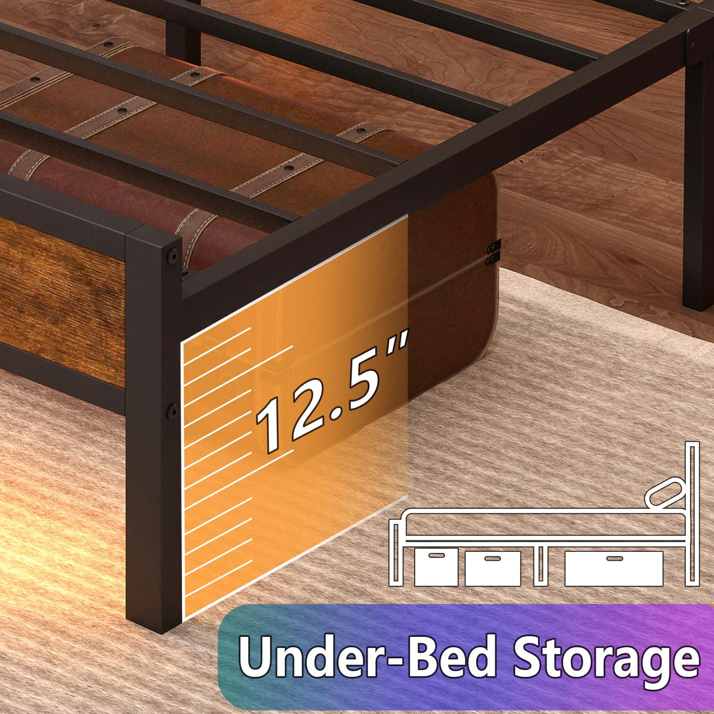 Nedenyou King Bed Frame with Charging Station and LED Lights,Heavy Duty Platform Beds King Size with Storage Headboard,USB Port,Rustic Wood and Strong Metal Support,No Box Spring Needed, Noise Free