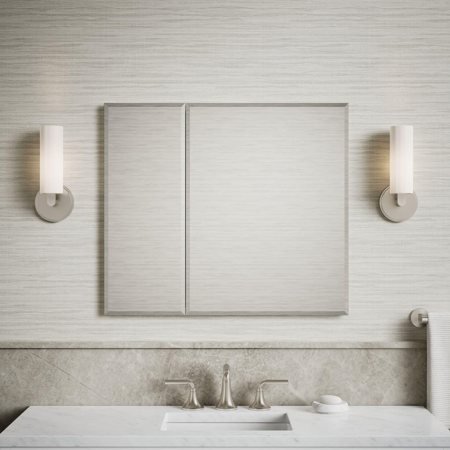 Kohler CB-CLC3026FS Bathroom Medicine Cabinet with Mirror, Beveled Mirror Doors, Adjustable Shelves, Rectangular Beveled Edge, 30 in. W x 26 in. H