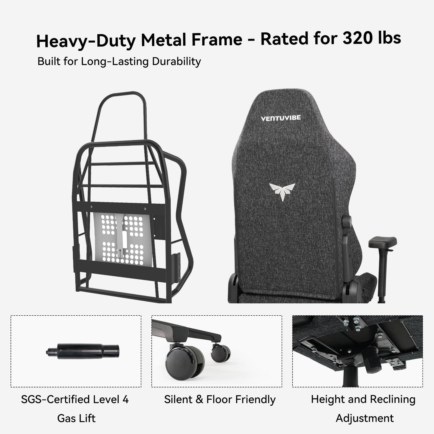 VENTUVIBE Gaming Chair - High Back Ergonomic Computer Chair with Lumbar Support, Video Game Chair-4D Adjustable Armrests,170° Reclining & 320lb Capacity,Fabric,Black
