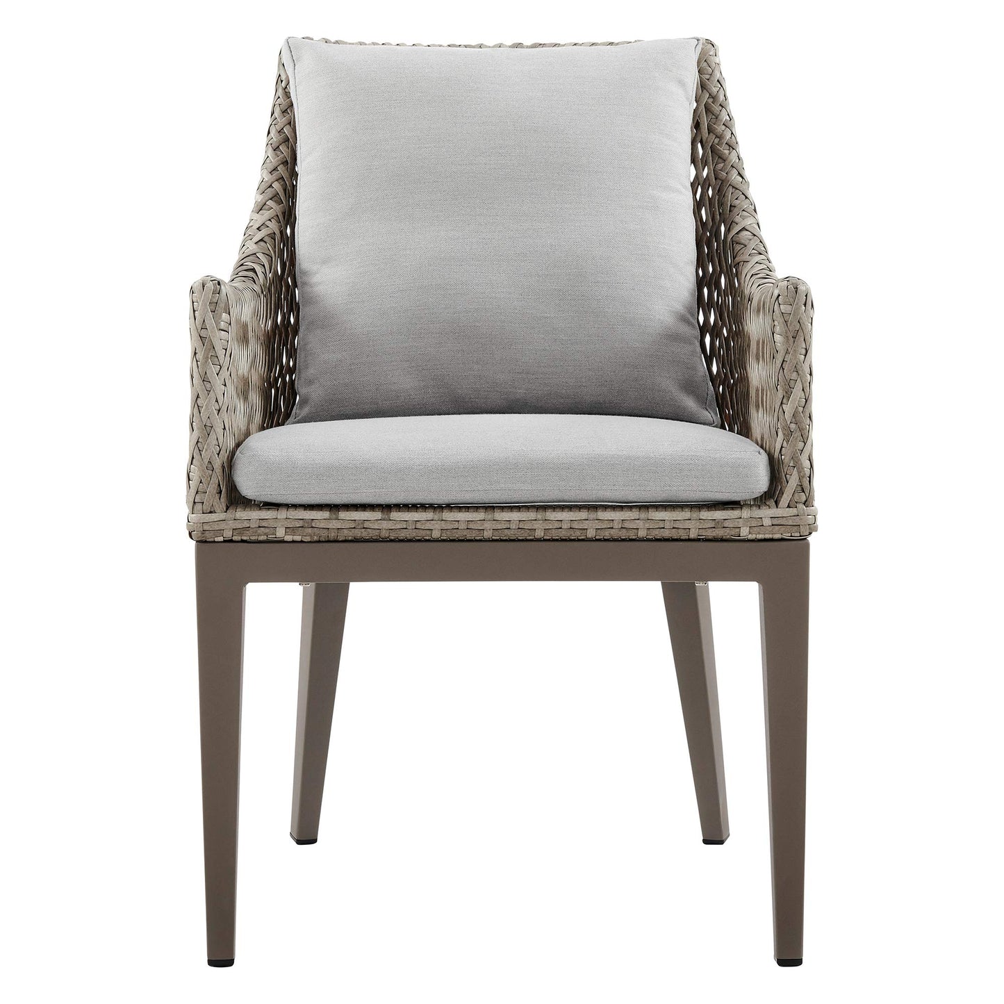 Armen Living Silvana Outdoor Wicker and Aluminum Gray Dining Chair with Beige Cushions - Set of 2