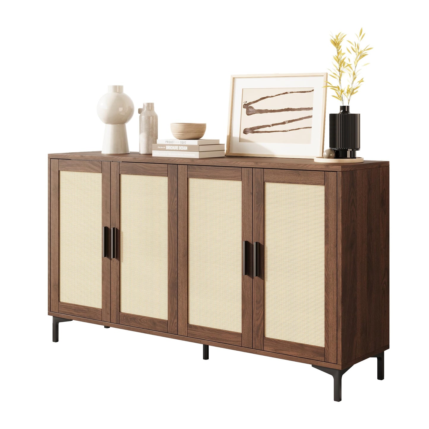 JASIWAY Buffet Cabinet with Storage, 48" Rattan Coffee Bar Cabinet Station