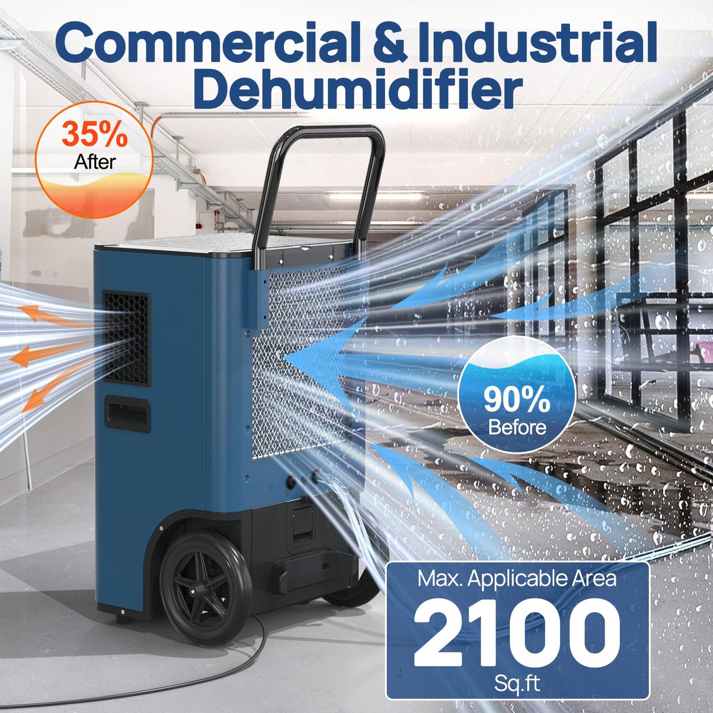 ARGENDON 170 Pints LGR Commercial Dehumidifier with Pump and Drain Hose for Large Spaces up to 2100 sq.ft, Basement Dehumidifiers for Water Damage Restoration, Industry Use, 5-Years Warranty