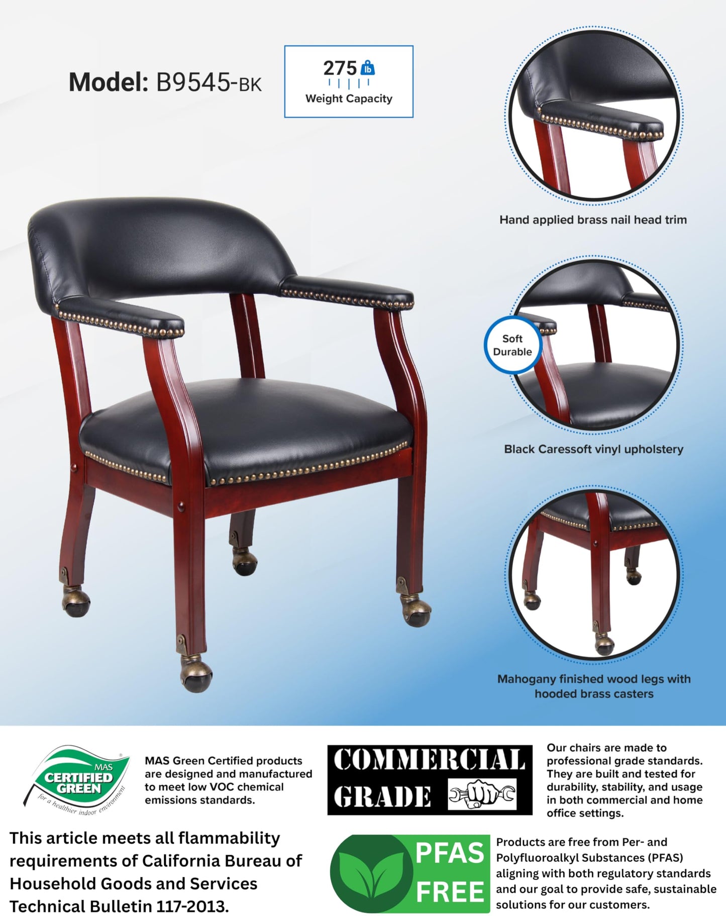 Boss Captain’s Chair In Black Vinyl W/ Casters