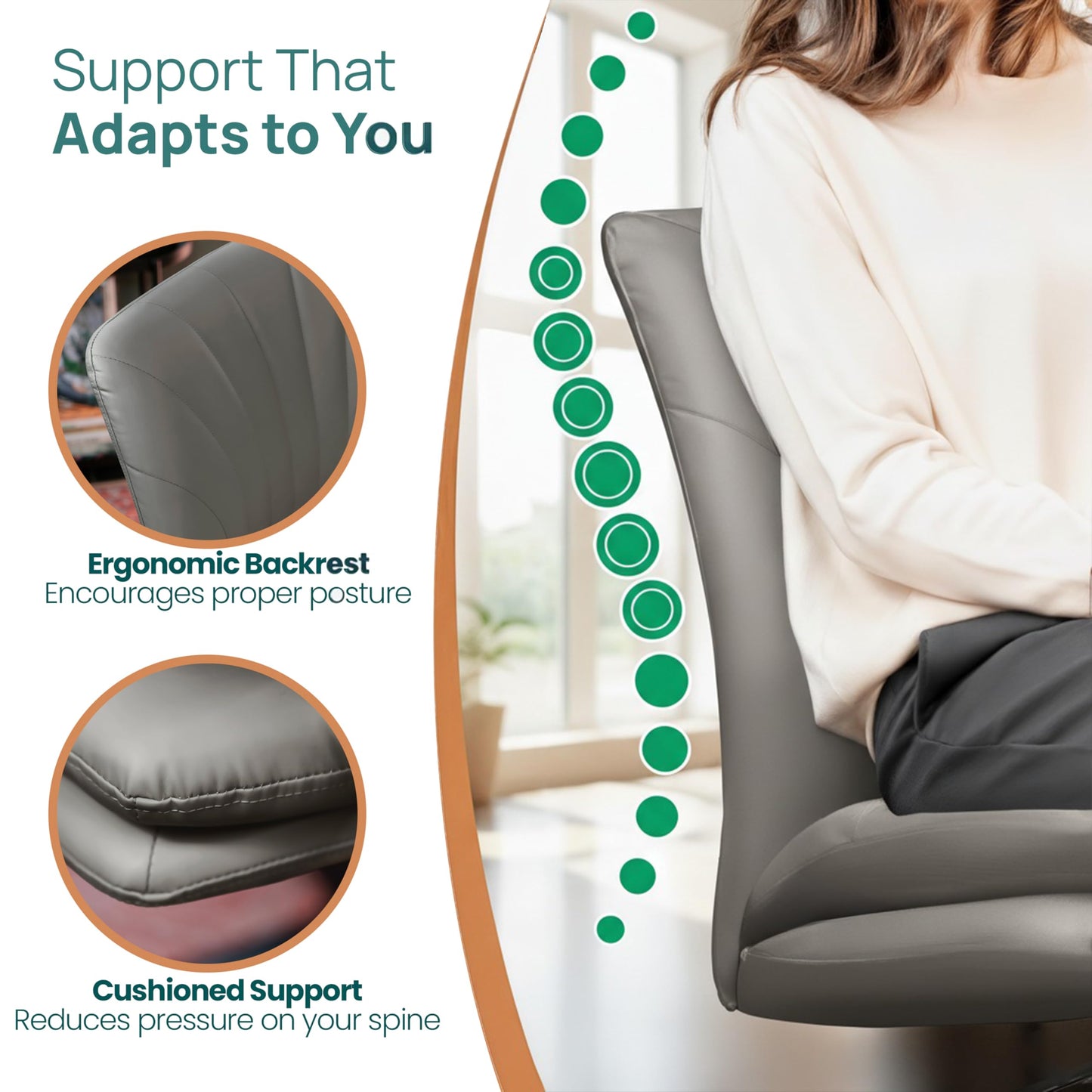 NYPOT Armless Desk Chair with Wheels for Criss Cross Sitting - Cross Legged Wide Armless Chair - Adjustable Vanity 360° Swivel Stool and 120° Rocking Wide Seat Comfy for Home and Office, Color Grey