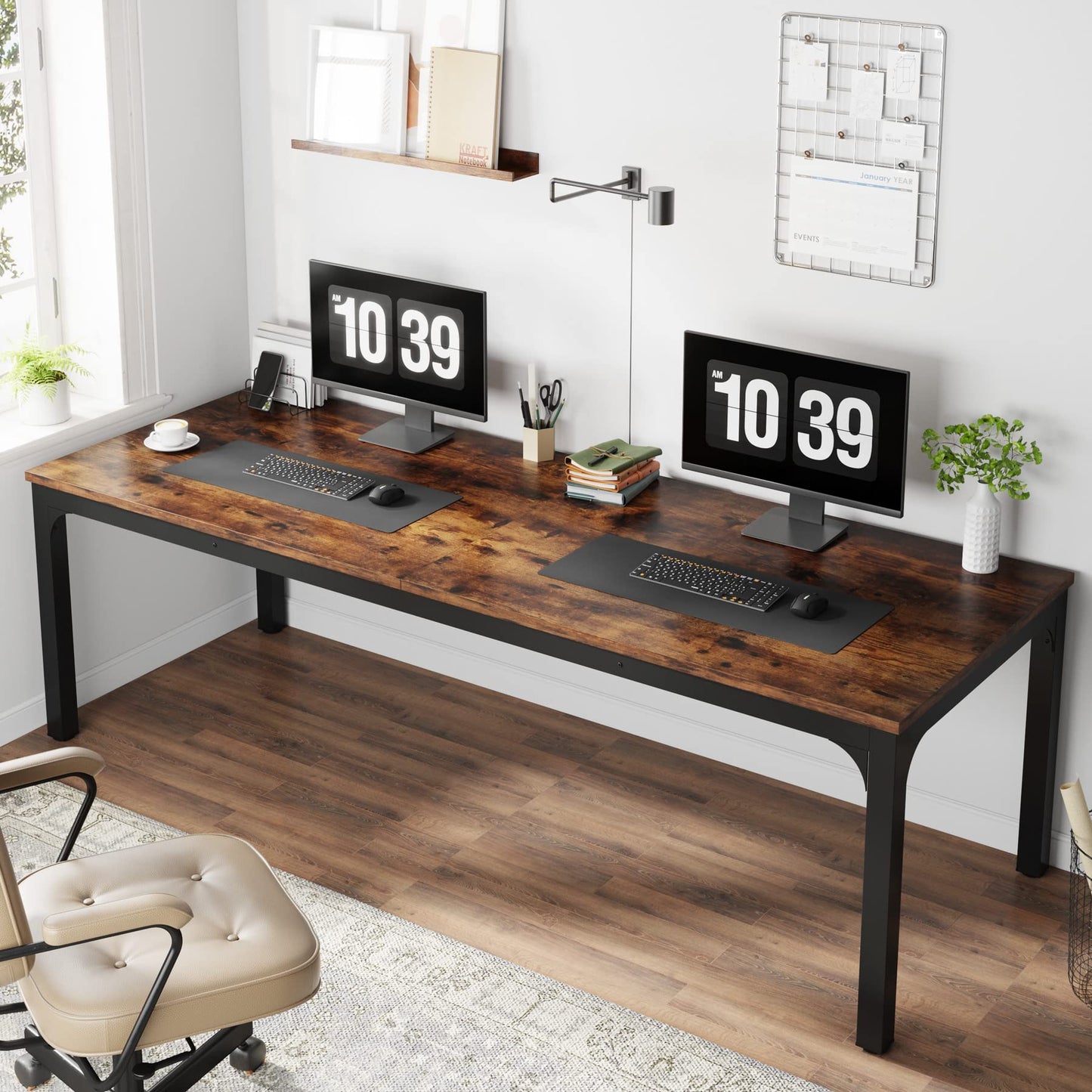 Tribesigns 78.7 Inches Extra Long Computer Desk 2 Person Desk, Double Long Desk, Workstaion for Home Office, Brown+Black