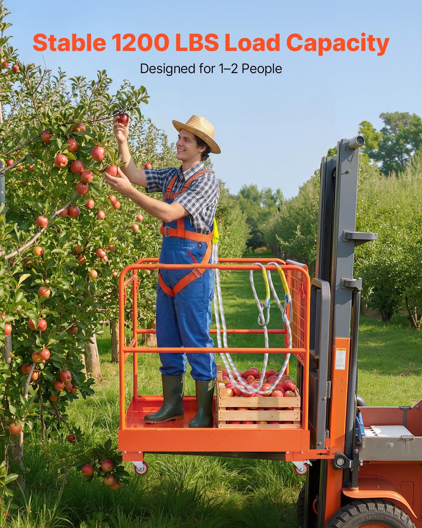 VEVOR Forklift Man Basket, 36.6 x 36.6 Inch Forklift Safety Cage with 4 Wheels, 1200 lbs Capacity Heavy Duty Work Platform, Collapsible Lift Basket Safety Set, for Most Aerial Jobs Lifting Loader