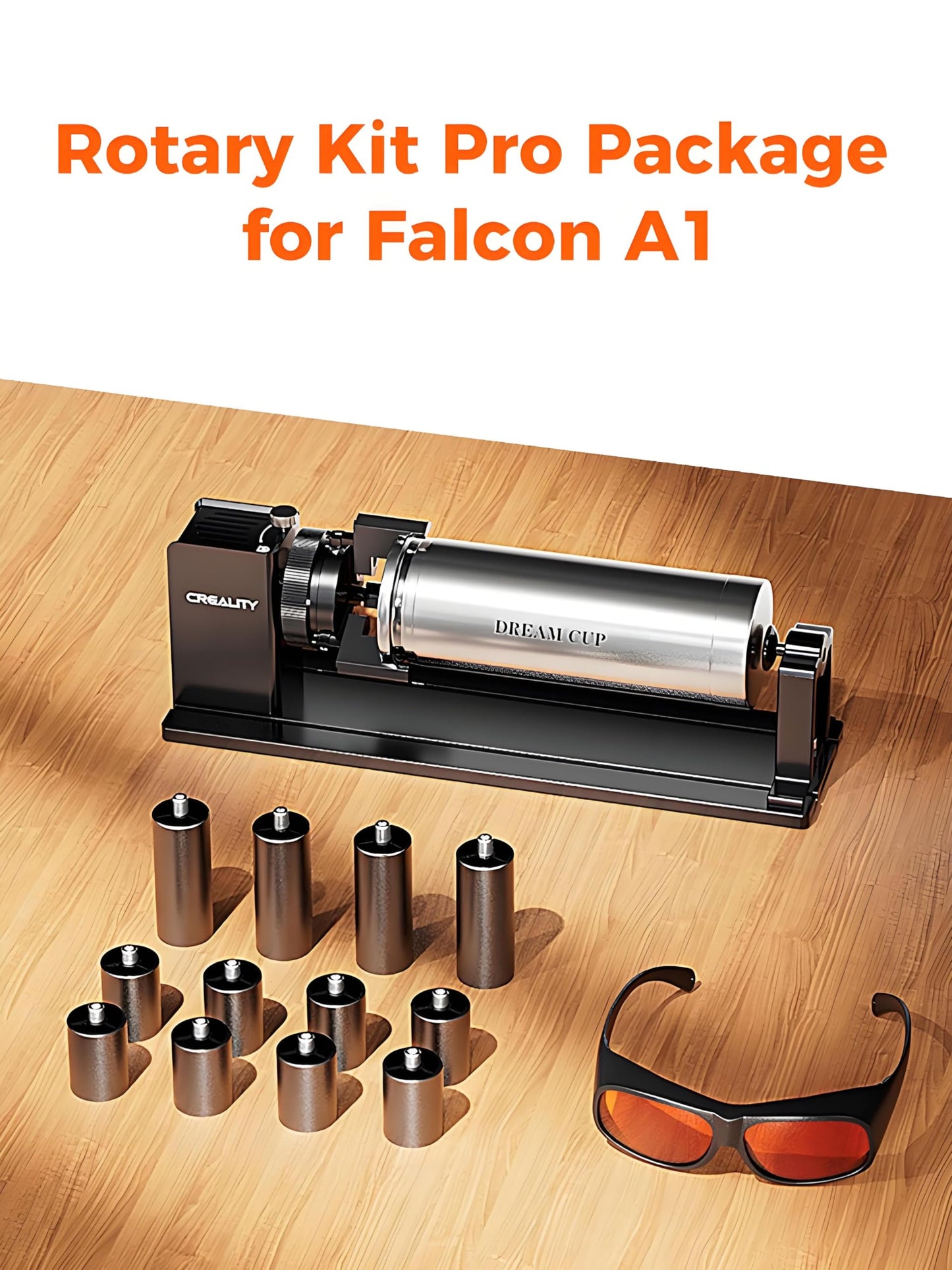 Creality Rotary Roller Kit with Risers for Falcon A1 Laser Engraver, Engraving Accessories for Engraving Cylindrical Objects, Wine Glass, Baseball Bat, Ring