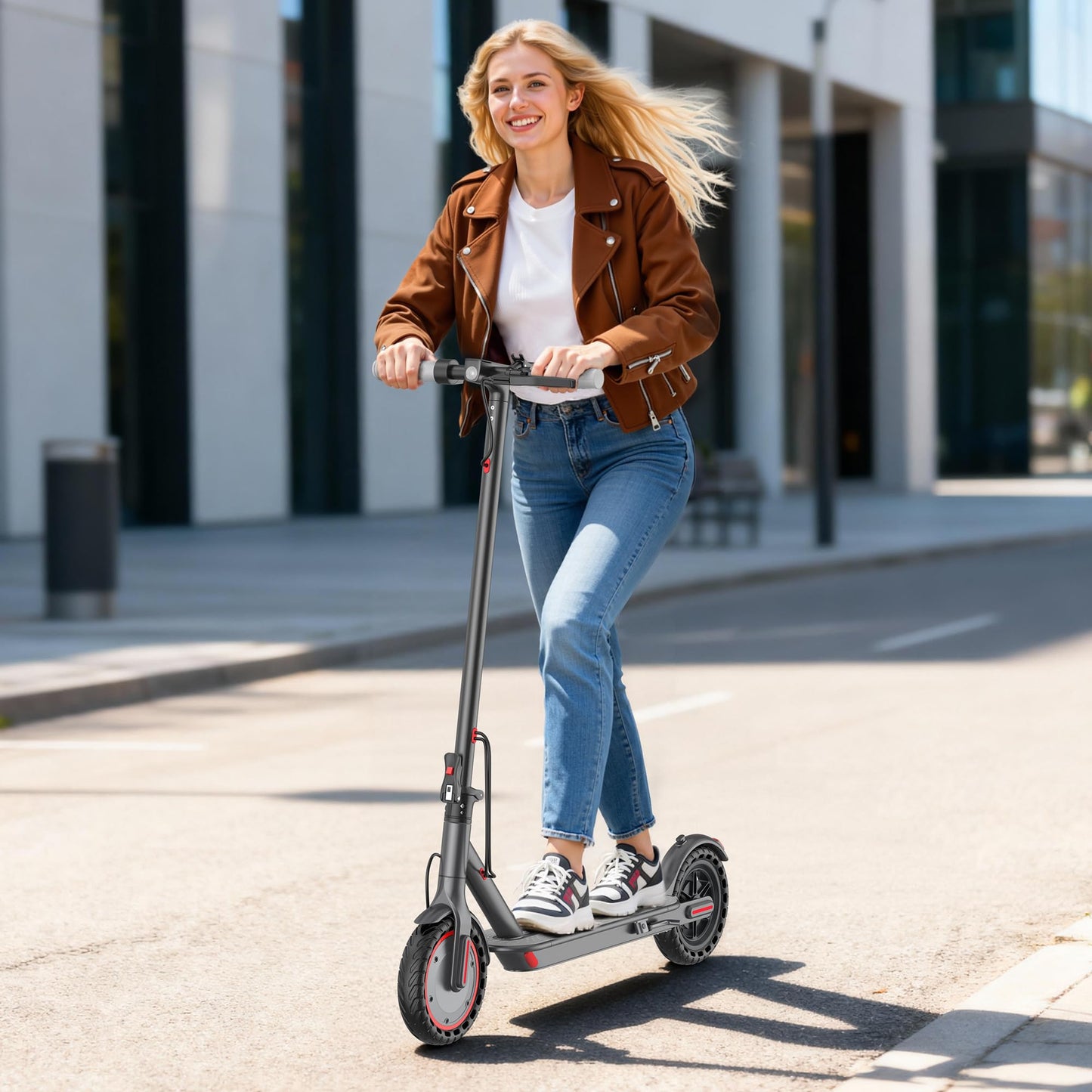 Qlaway Electric Scooter - Top Speed 19 MPH, Max 15 Miles Ranges, 8.5" Solid Tire, Powerful 350W Motor, Load 264LBS, Aluminum Alloy Foldable Commuting Escooter for Adults & Teens