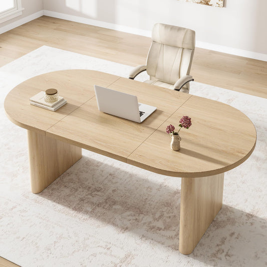 GAOMON 70.8 Inch Oval Computer Desk, Long Large Executive Desk Wooden Home Office Desk, Writing Table Computer Table Workstation for Home Office